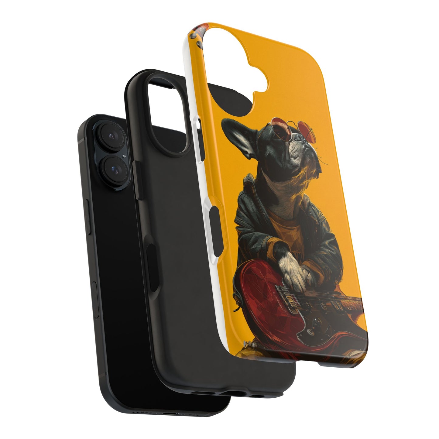 French Bulldog with Red Sunglasses Playing Red Guitar Tough Phone Case