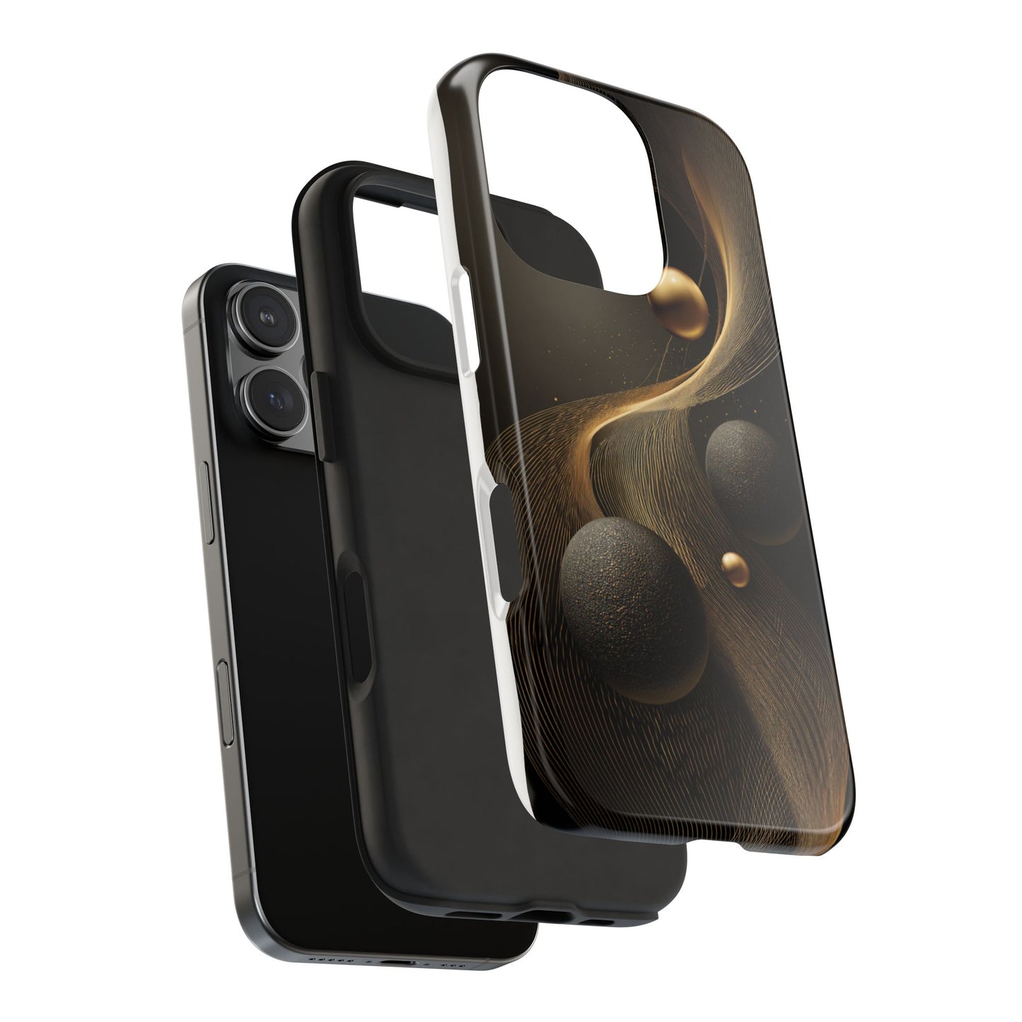 Cosmic Gold Waves Abstract Phone Case – Elegant Black Art