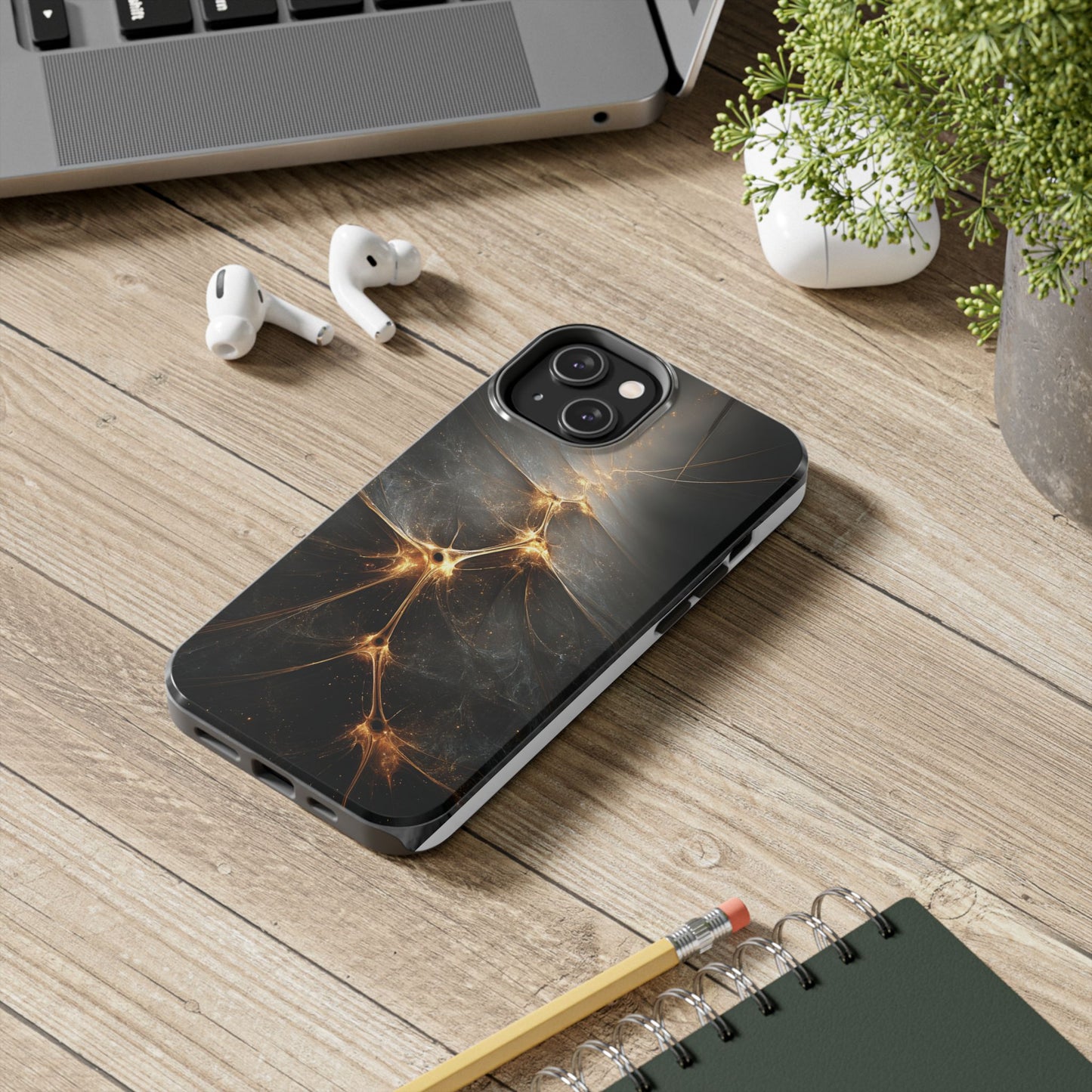 Tough Phone Case - Elegant Gold Fractal Design for Tech Lovers