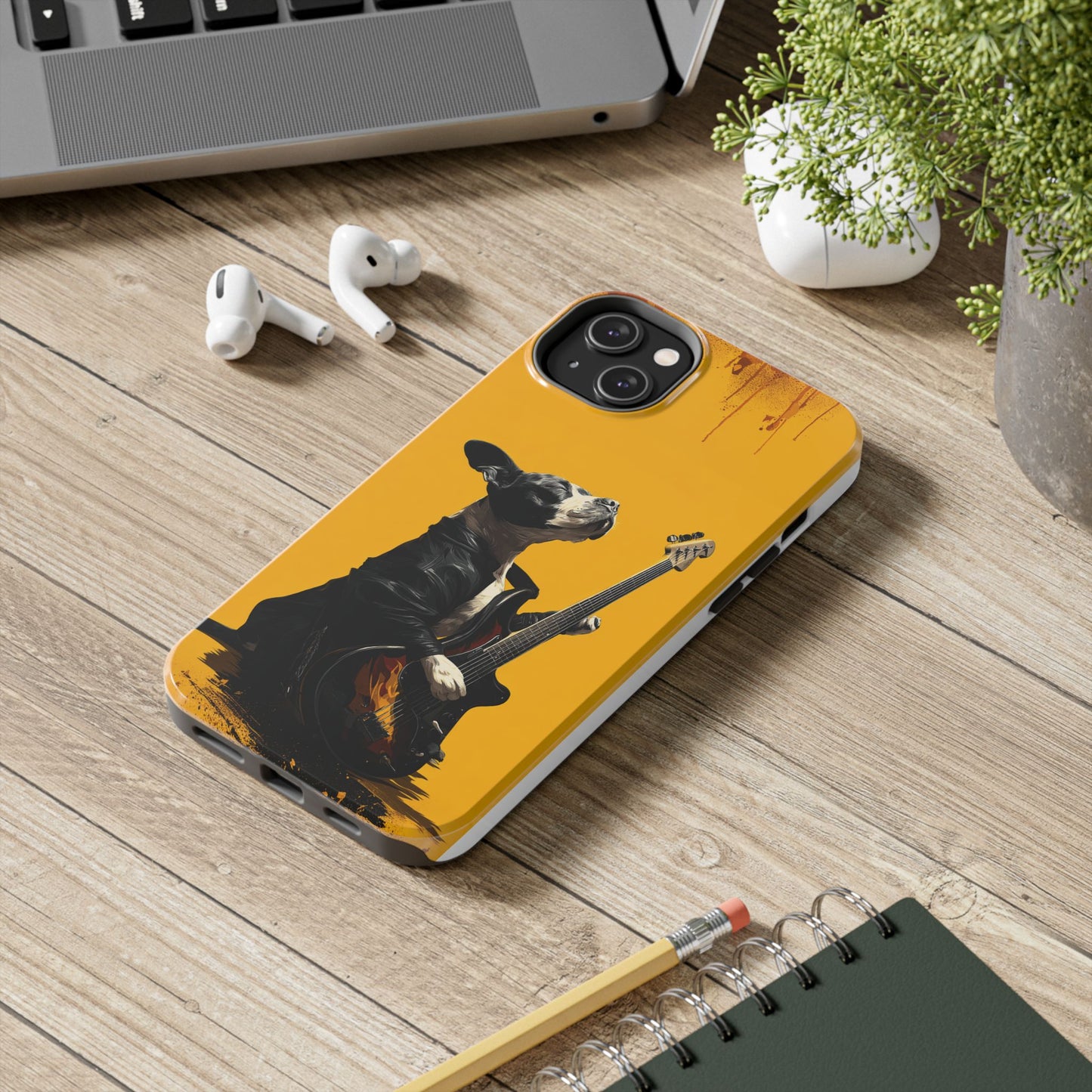 Rock Star Dog with Guitar Tough Phone Case – Wearable Art for Pet & Music Enthusiasts