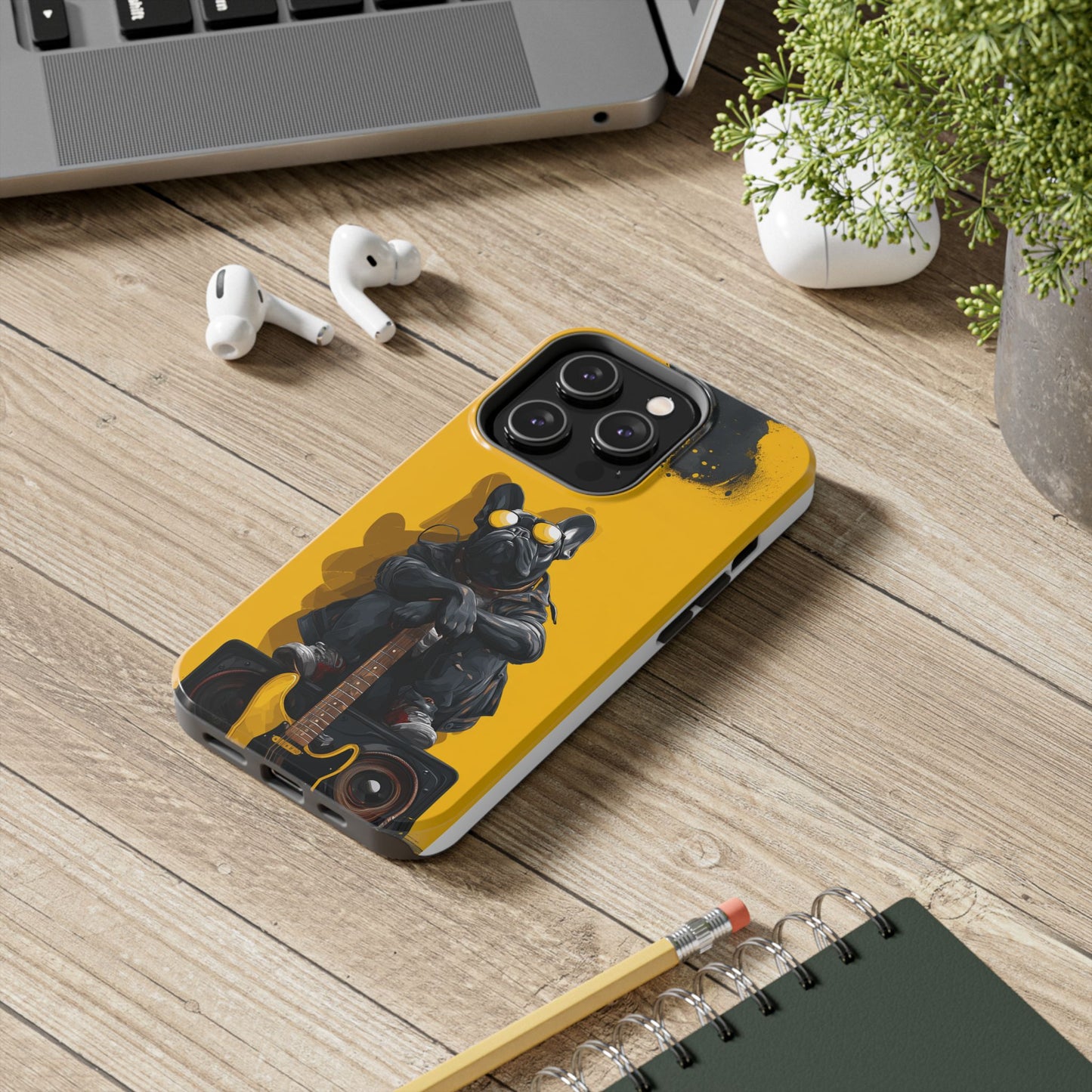 Rebellious Dog with Guitar Tough Phone Case – Wearable Art for Pet & Music Lovers