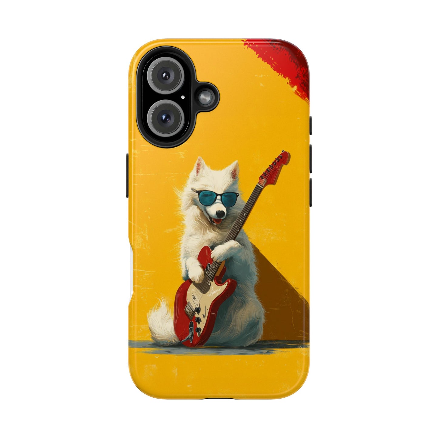 White Dog with Blue Sunglasses Playing Red Guitar Tough Phone Case