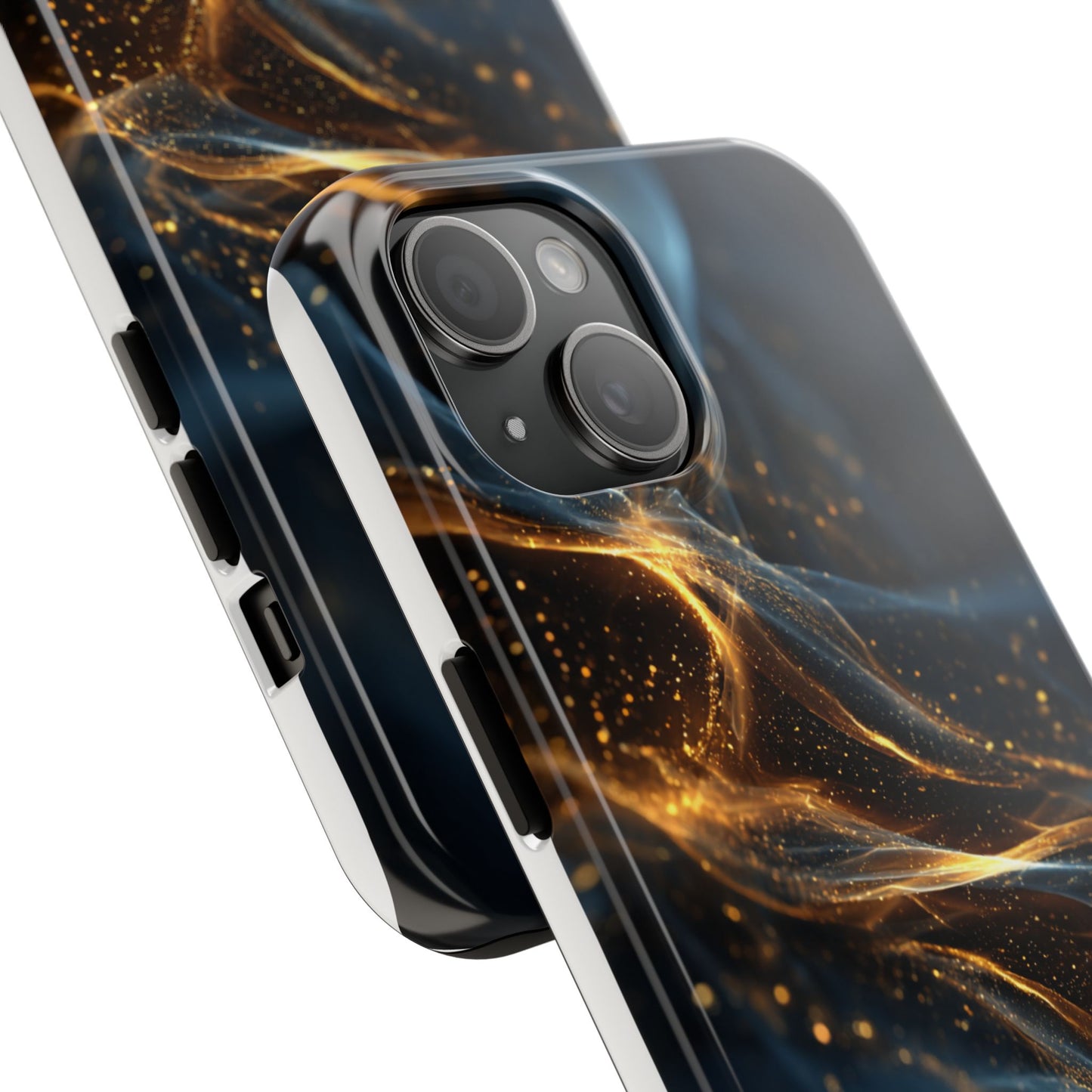 Stylish Tough Phone Case with Golden Swirl Design