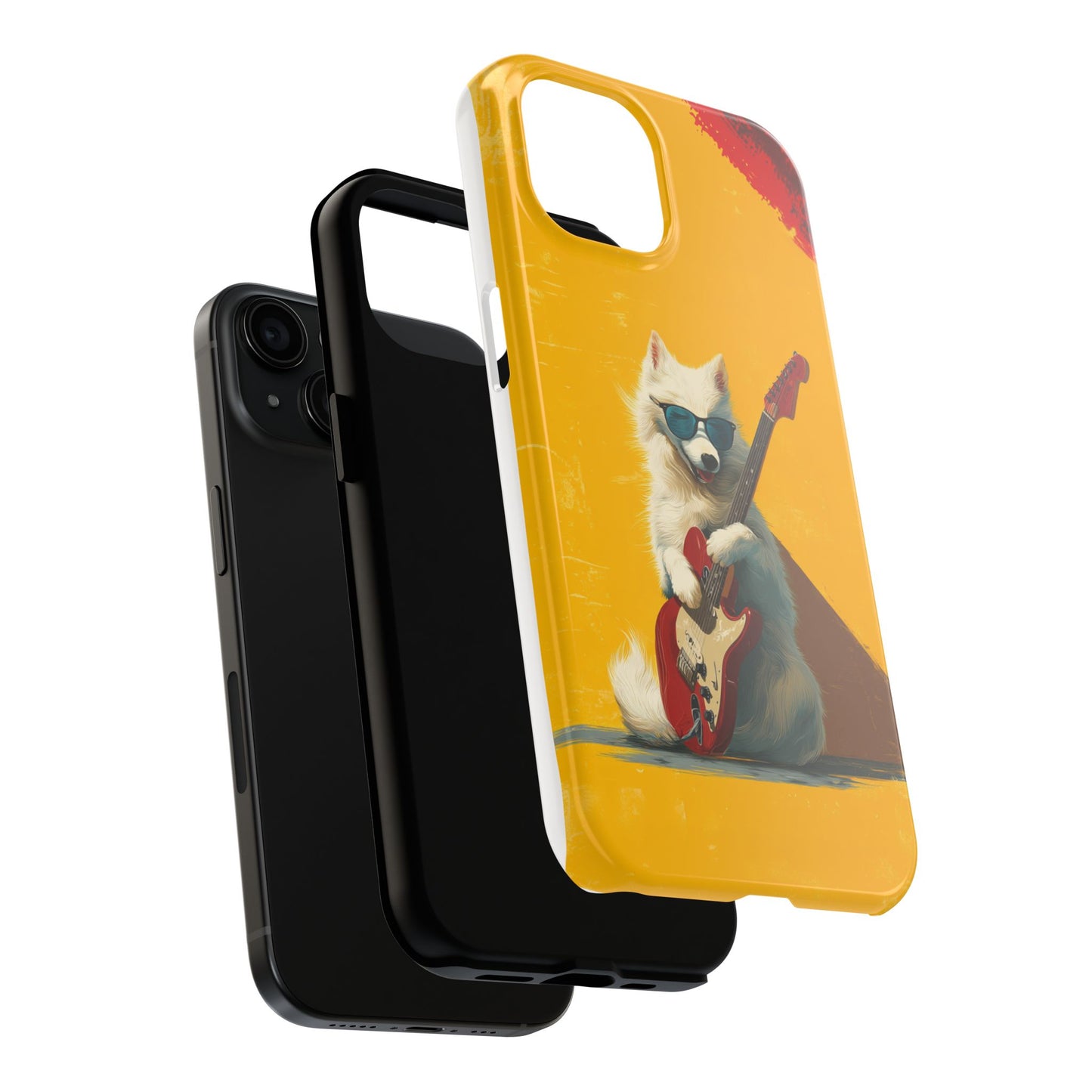 White Dog with Blue Sunglasses Playing Red Guitar Tough Phone Case