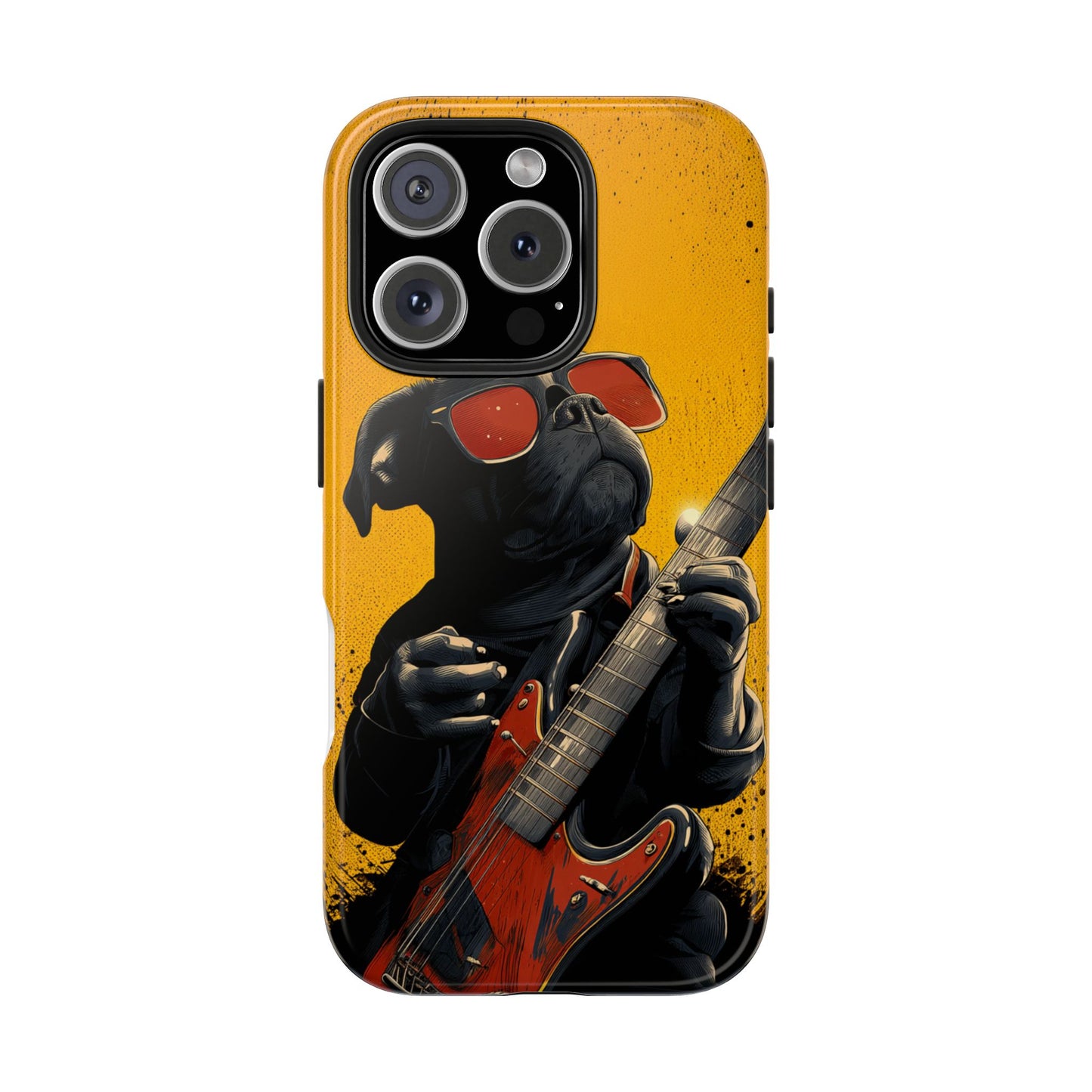 French Bulldog with Red Sunglasses Playing Red Guitar Tough Phone Case