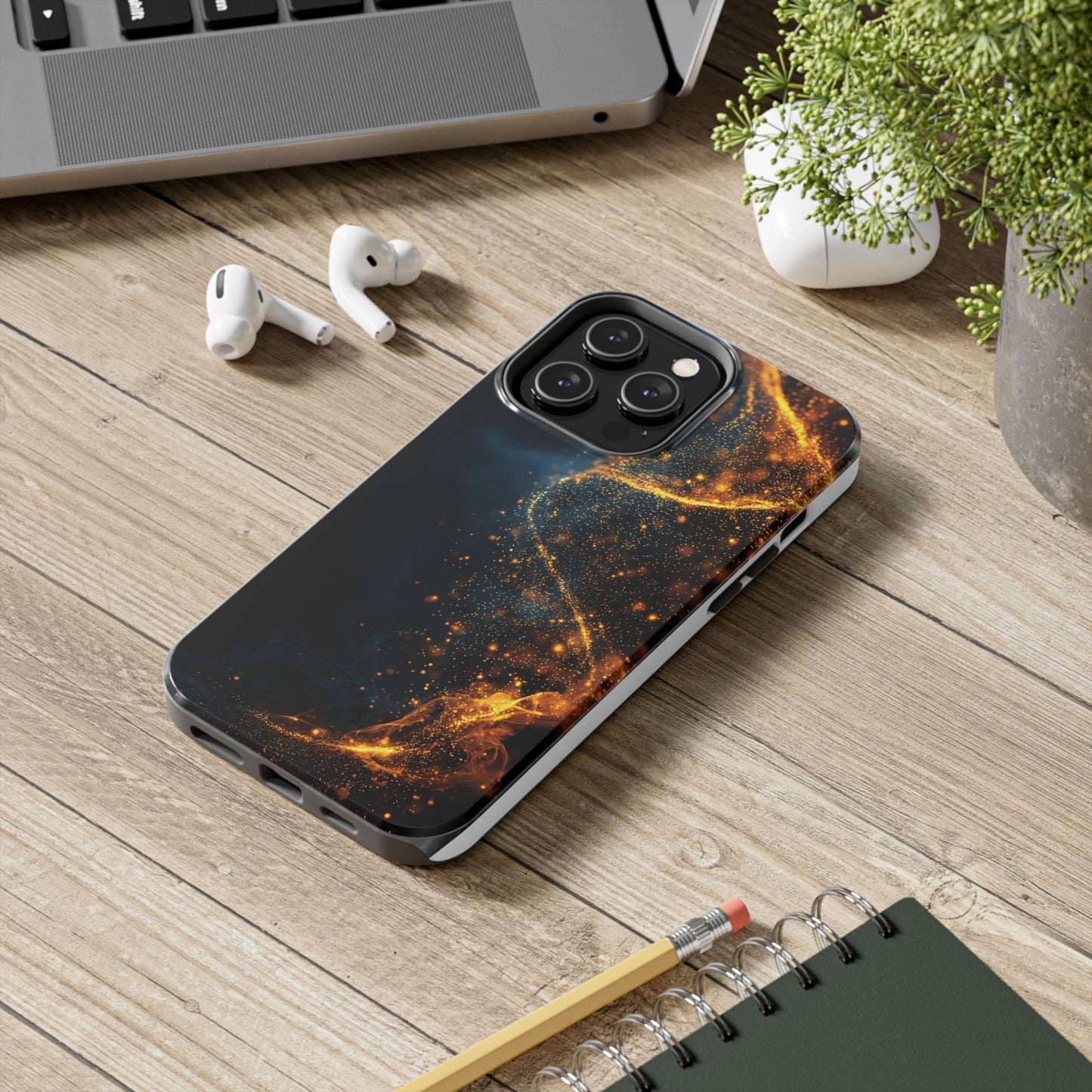 Sleek Tough Phone Cases with Abstract Gold and Blue Design