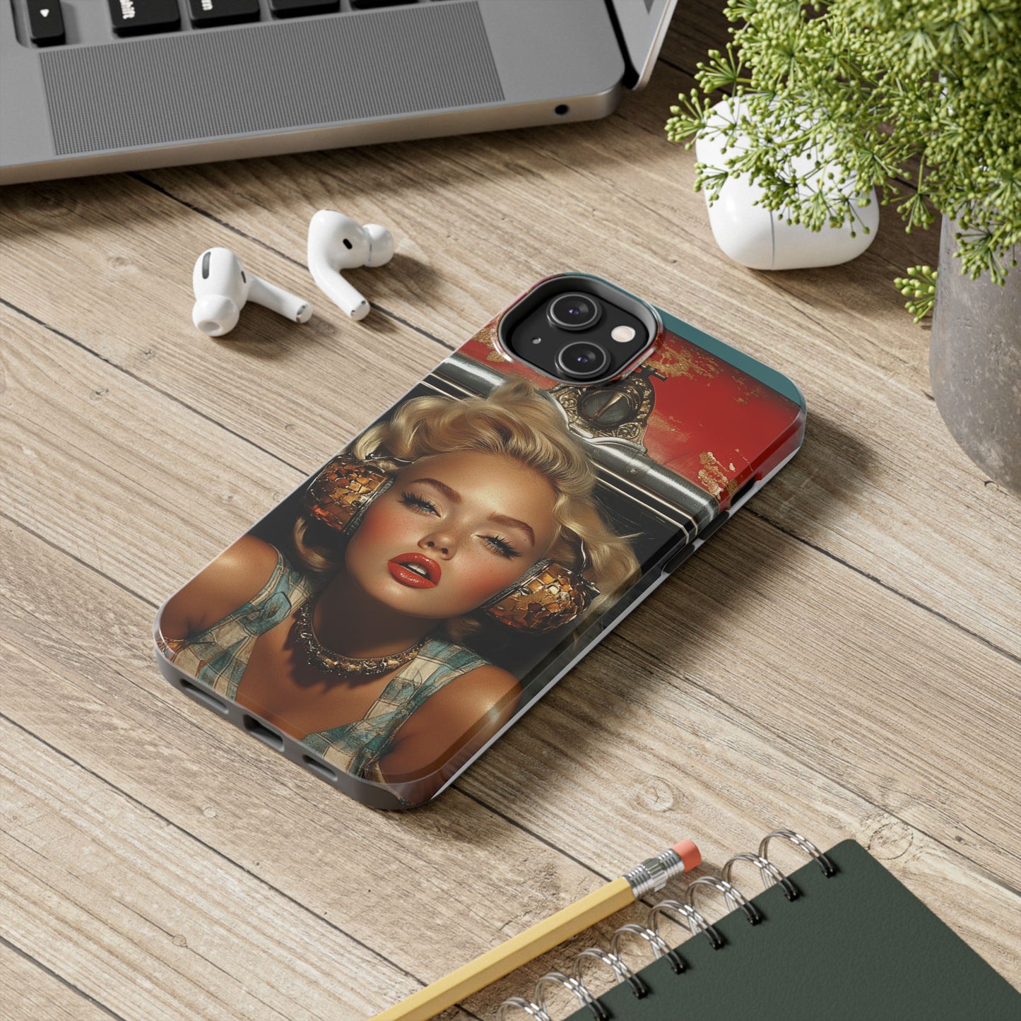 Retro Glam Tough Phone Case - Stylish Protection for Music Lovers