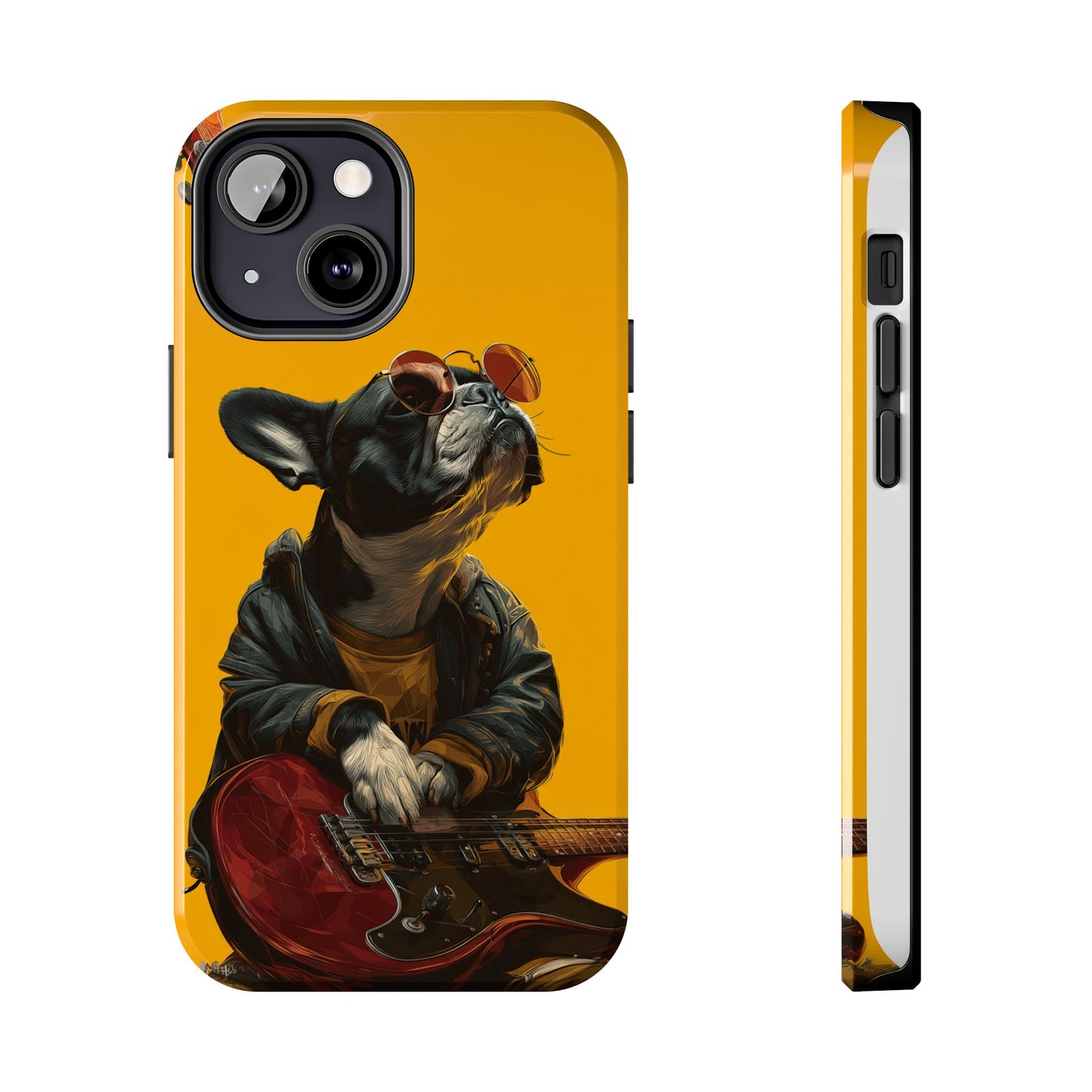 French Bulldog with Red Sunglasses Playing Red Guitar Tough Phone Case