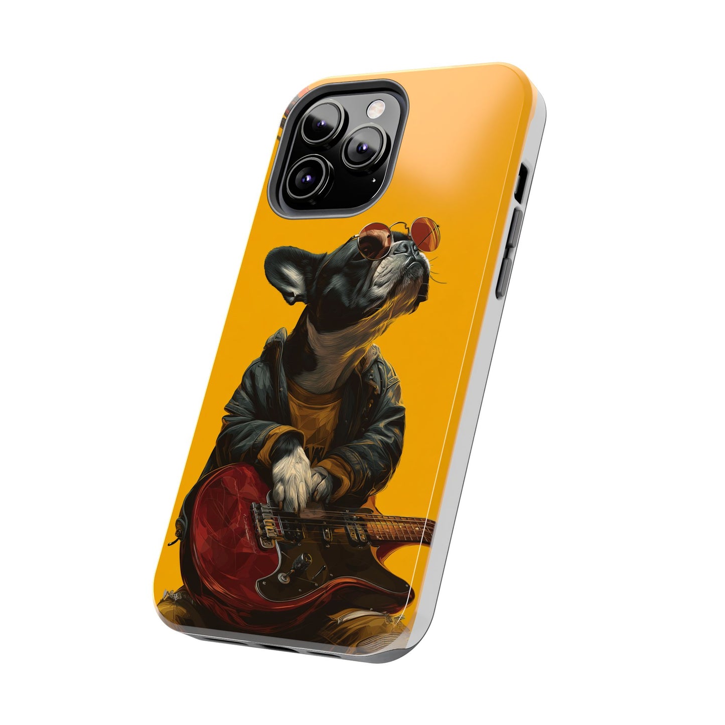 French Bulldog with Red Sunglasses Playing Red Guitar Tough Phone Case