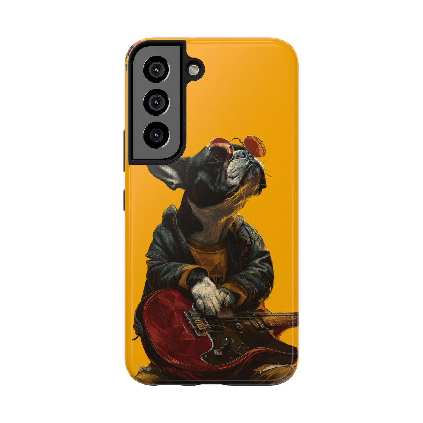 French Bulldog with Red Sunglasses Playing Red Guitar Tough Phone Case