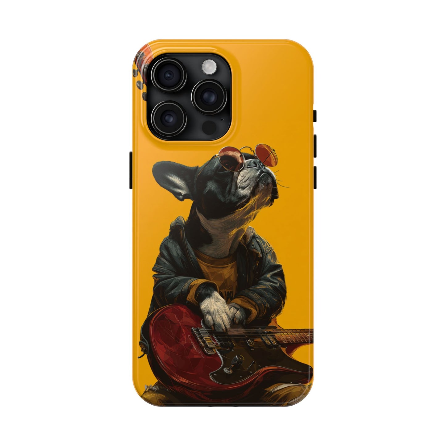French Bulldog with Red Sunglasses Playing Red Guitar Tough Phone Case