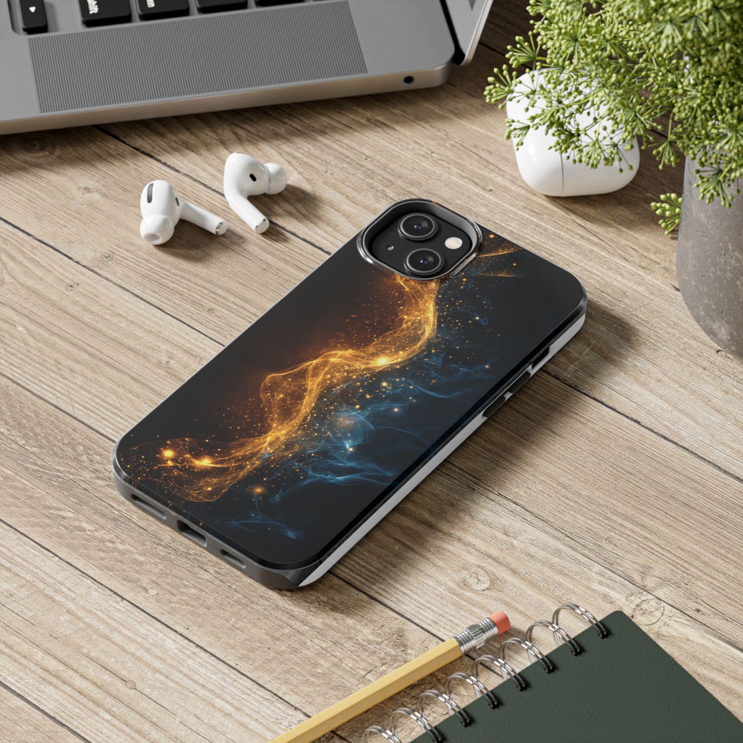 Dynamic Gold and Blue Tough Phone Case - Durable Protection with a Stunning Design