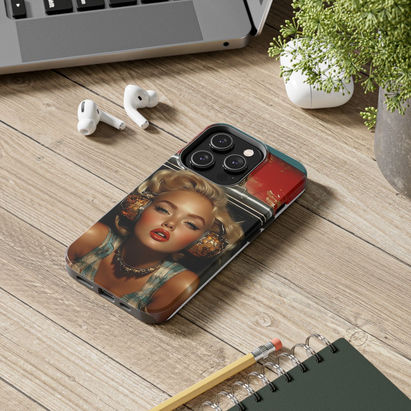 Retro Glam Tough Phone Case - Stylish Protection for Music Lovers