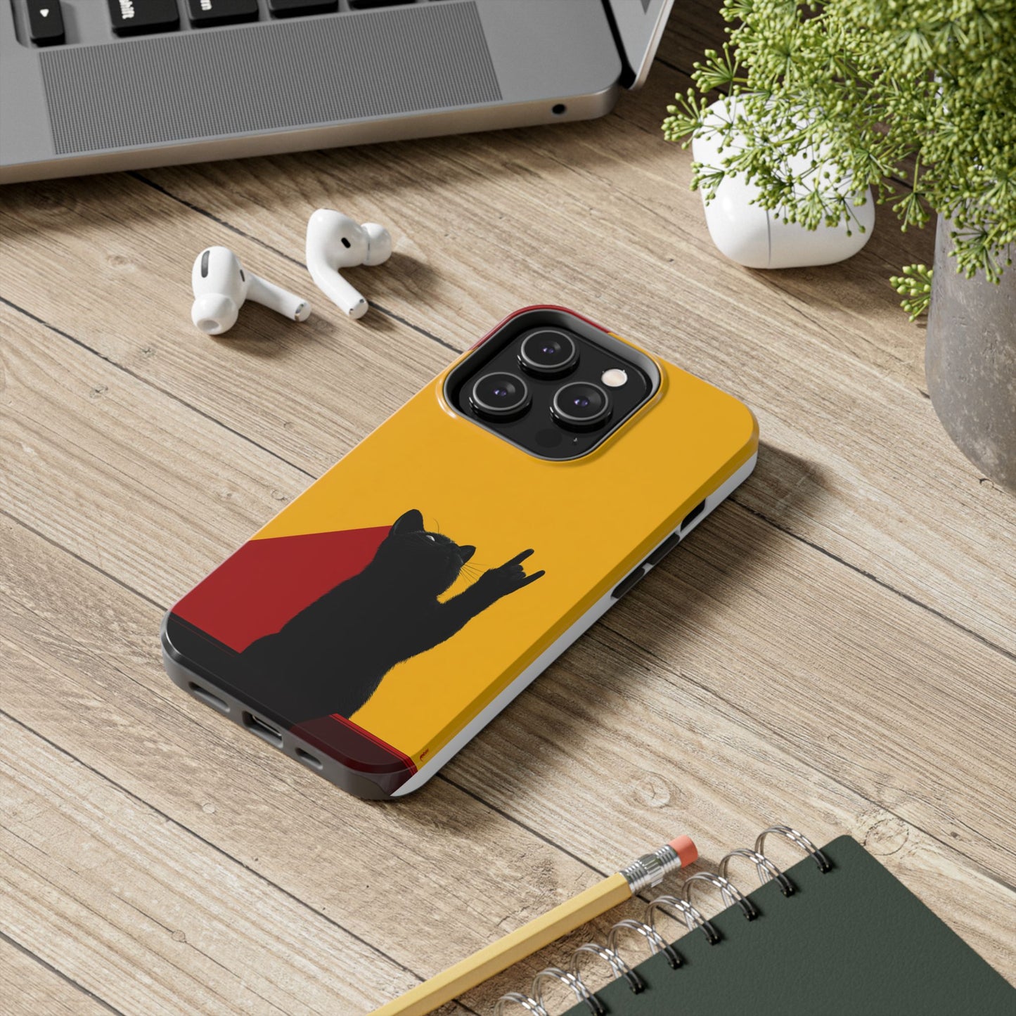 Black Cat Rock Gesture Tough Phone Case