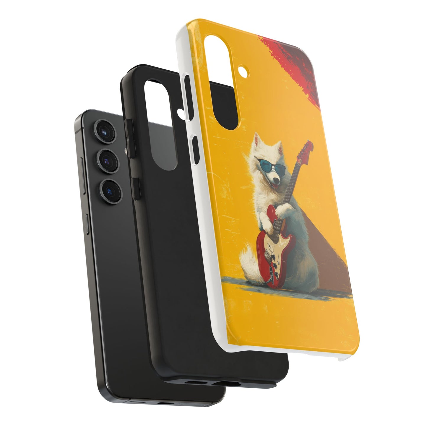 White Dog with Blue Sunglasses Playing Red Guitar Tough Phone Case