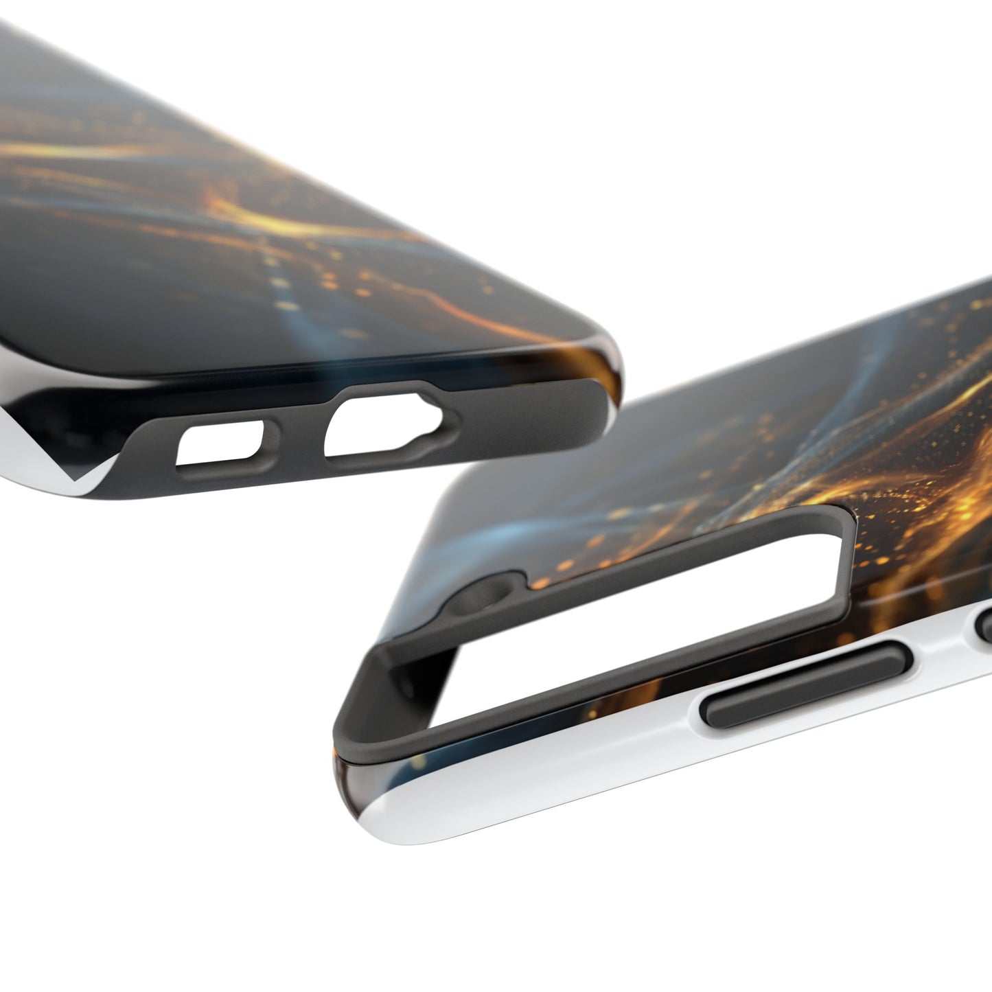 Stylish Tough Phone Case with Golden Swirl Design
