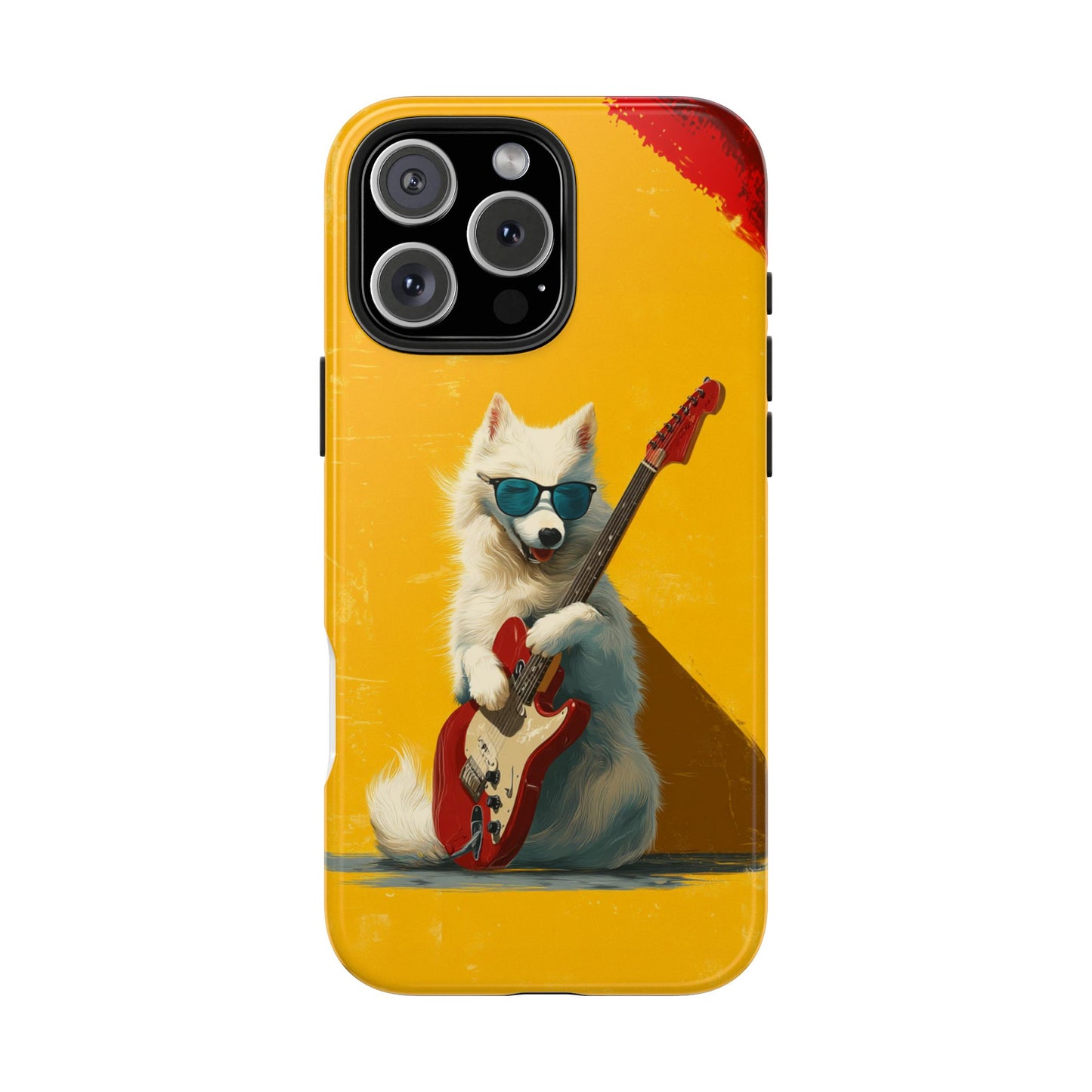 White Dog with Blue Sunglasses Playing Red Guitar Tough Phone Case