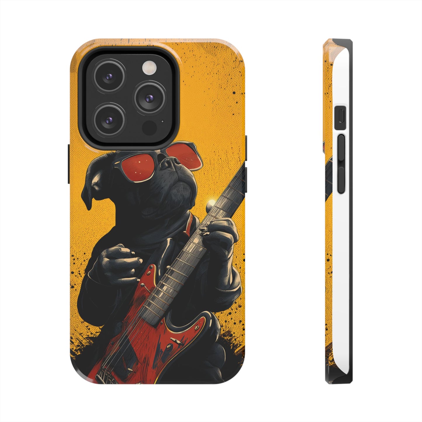 French Bulldog with Red Sunglasses Playing Red Guitar Tough Phone Case