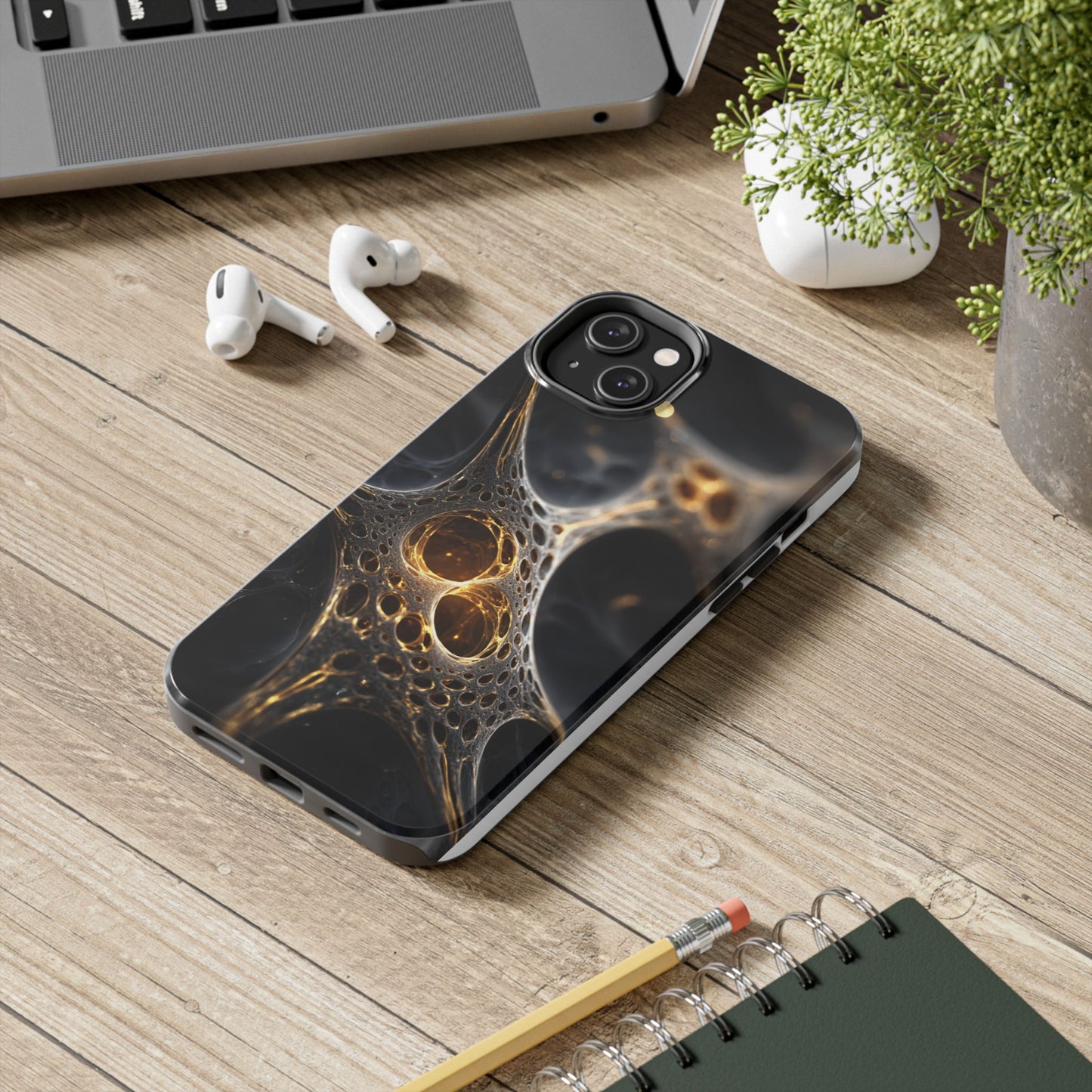 Luxurious Abstract Tough Phone Case - Gold and Black Design
