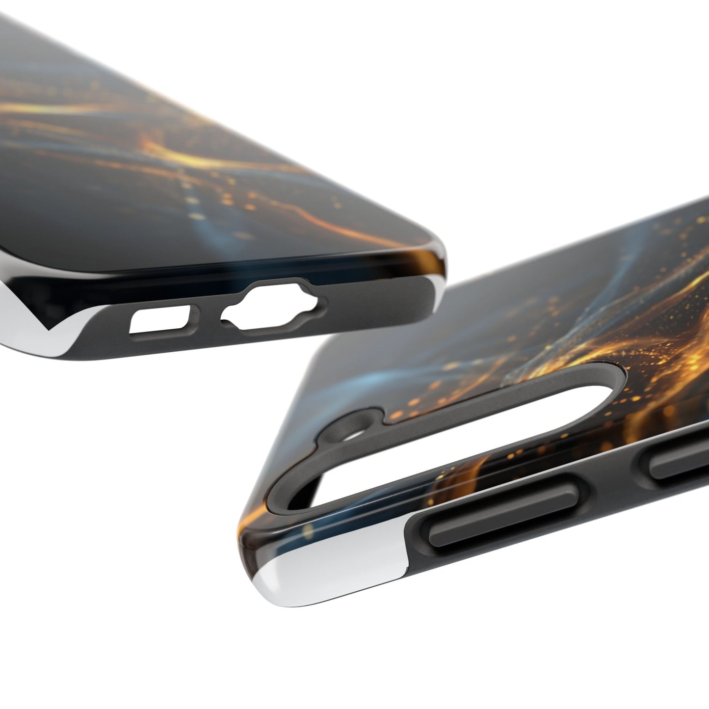 Stylish Tough Phone Case with Golden Swirl Design