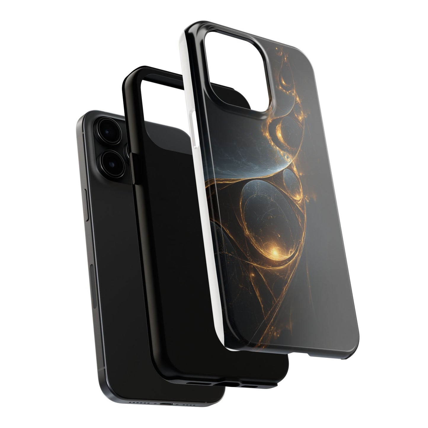 Stylish Tough Phone Case with Elegant Golden Swirls