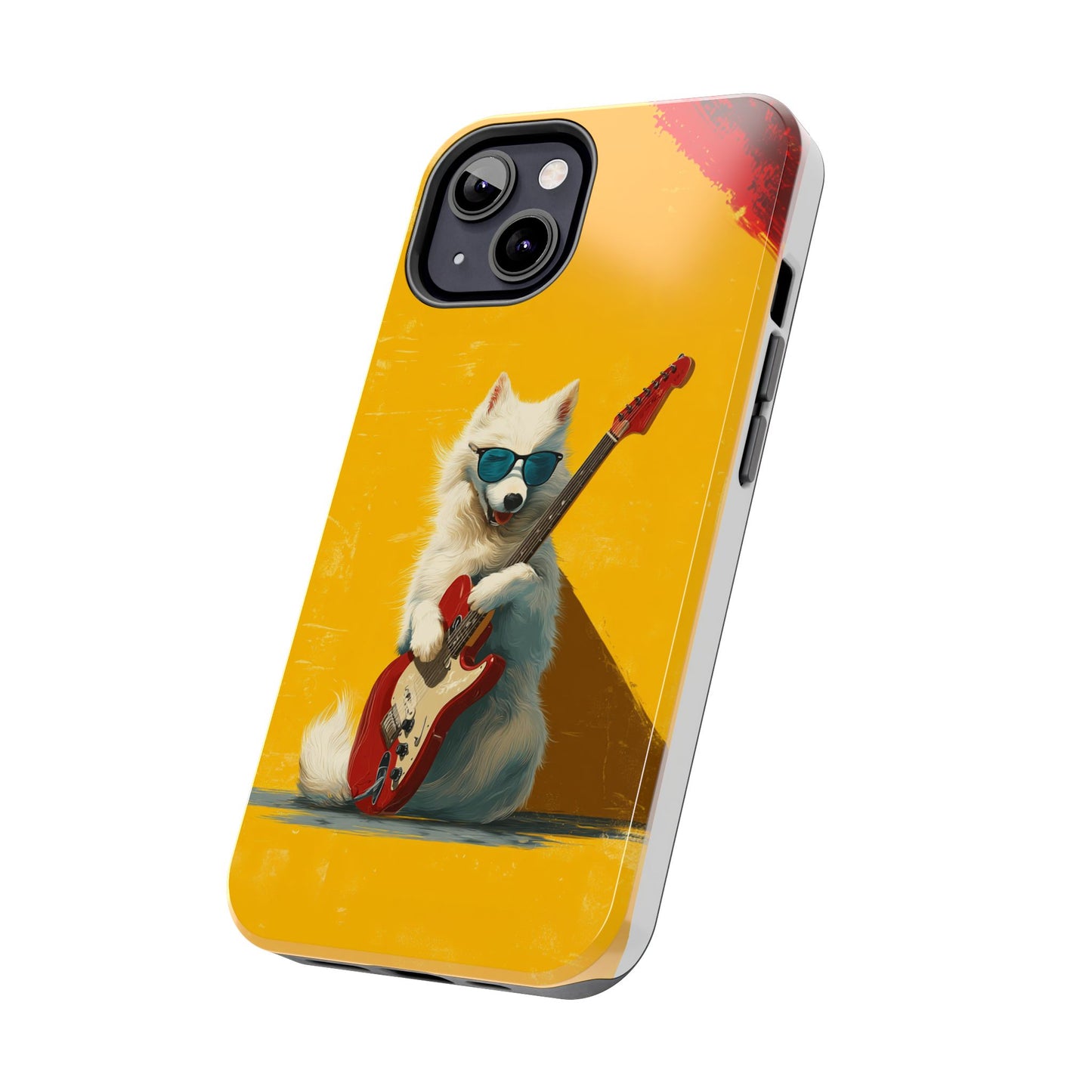 White Dog with Blue Sunglasses Playing Red Guitar Tough Phone Case