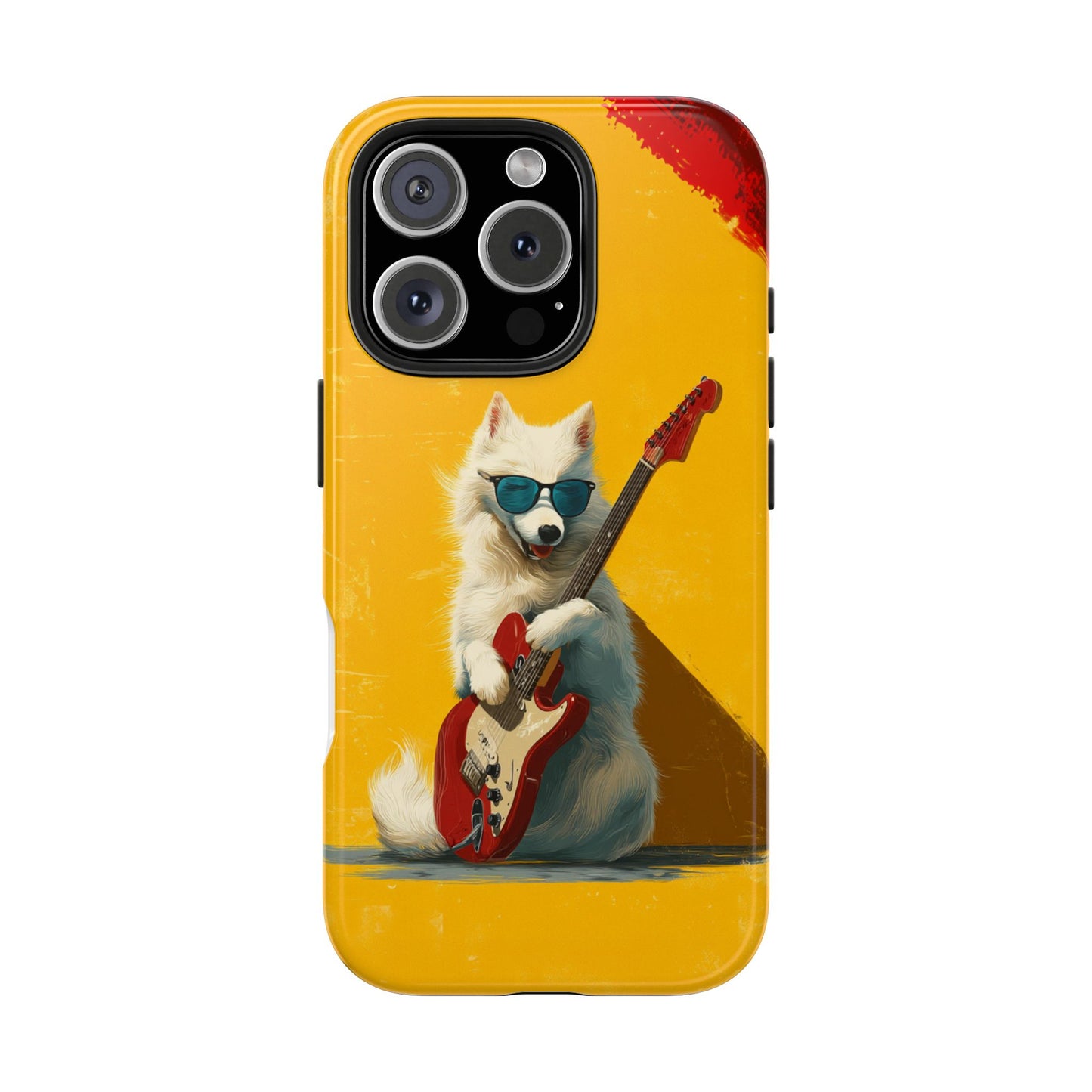 White Dog with Blue Sunglasses Playing Red Guitar Tough Phone Case