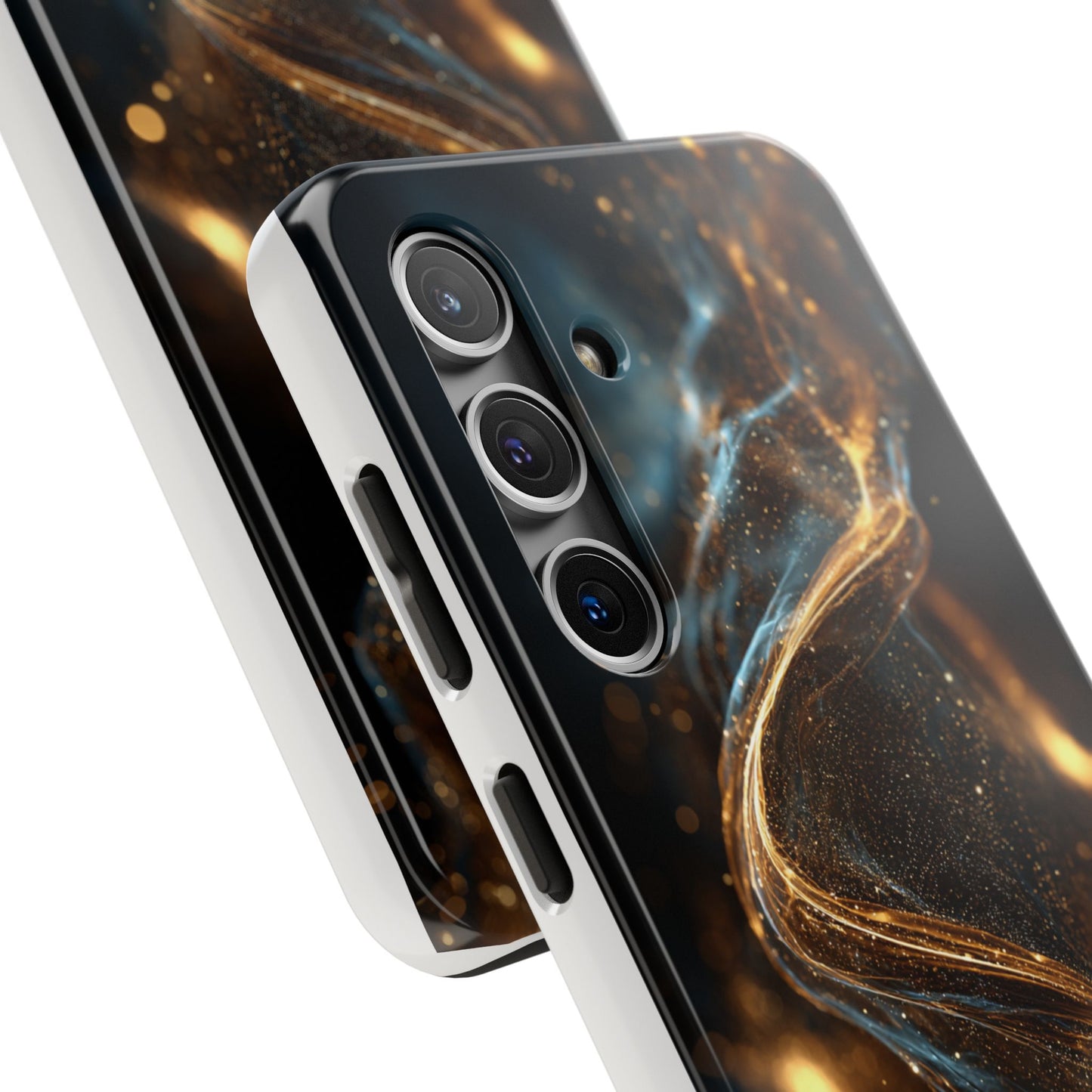 Stylish Tough Phone Case with Elegant Gold Swirl Design