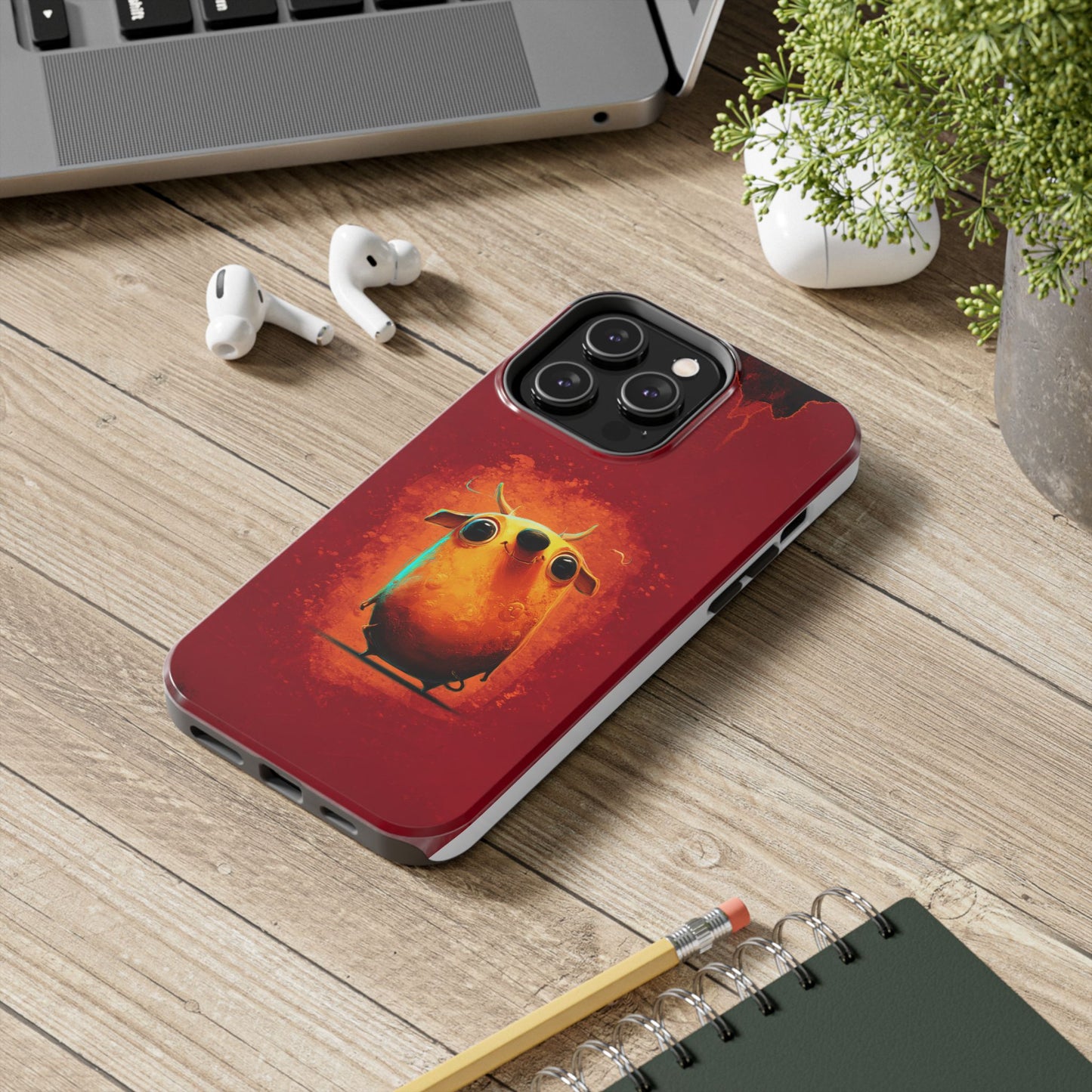 Whimsical Tough Phone Case - Cute Orange Monster Design