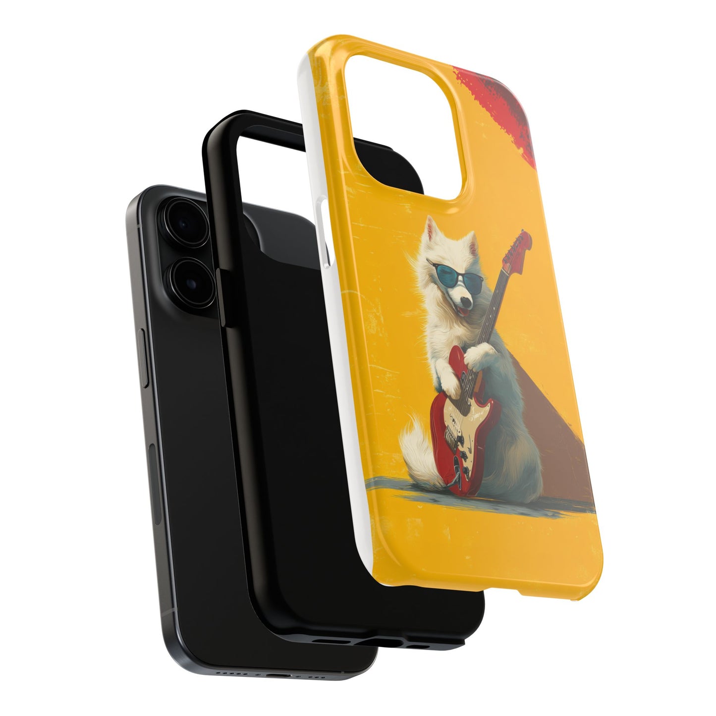 White Dog with Blue Sunglasses Playing Red Guitar Tough Phone Case