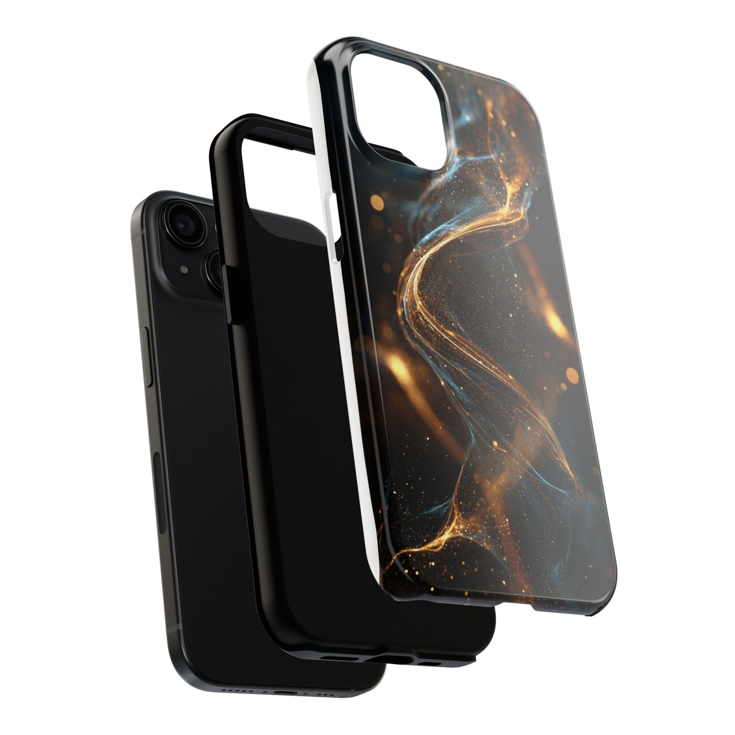 Stylish Tough Phone Case with Elegant Gold Swirl Design