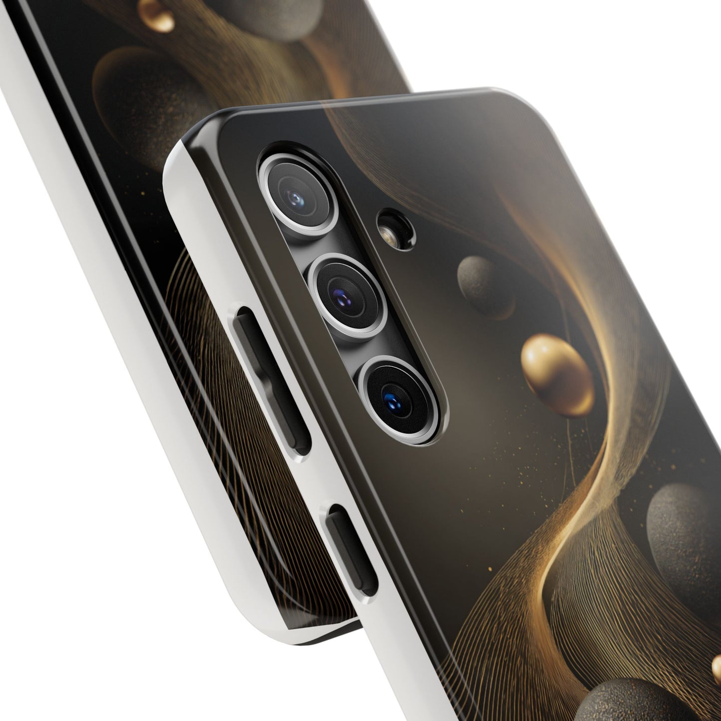 Cosmic Gold Waves Abstract Phone Case – Elegant Black Art