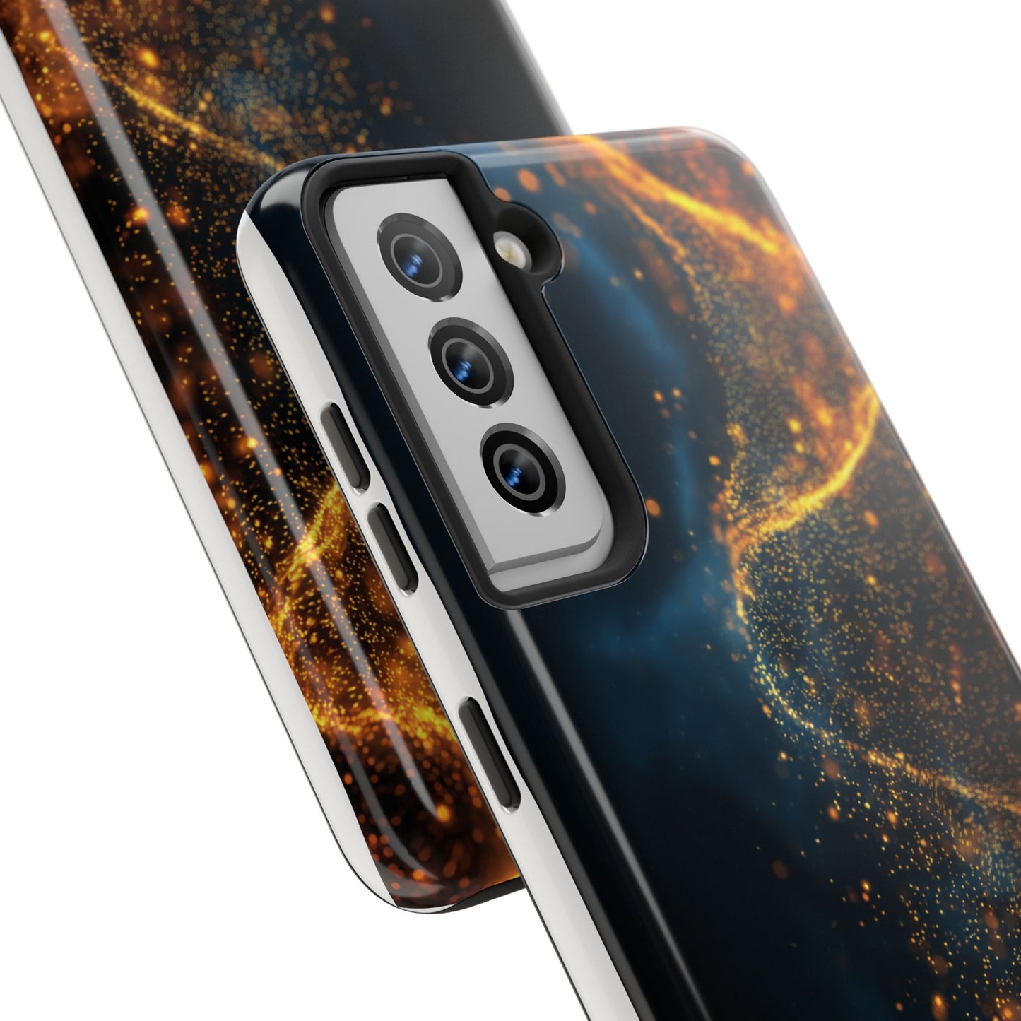 Sleek Tough Phone Cases with Abstract Gold and Blue Design