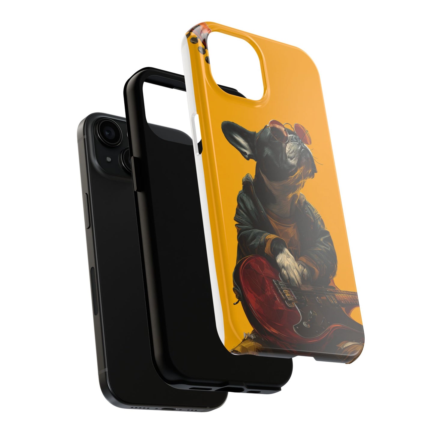 French Bulldog with Red Sunglasses Playing Red Guitar Tough Phone Case