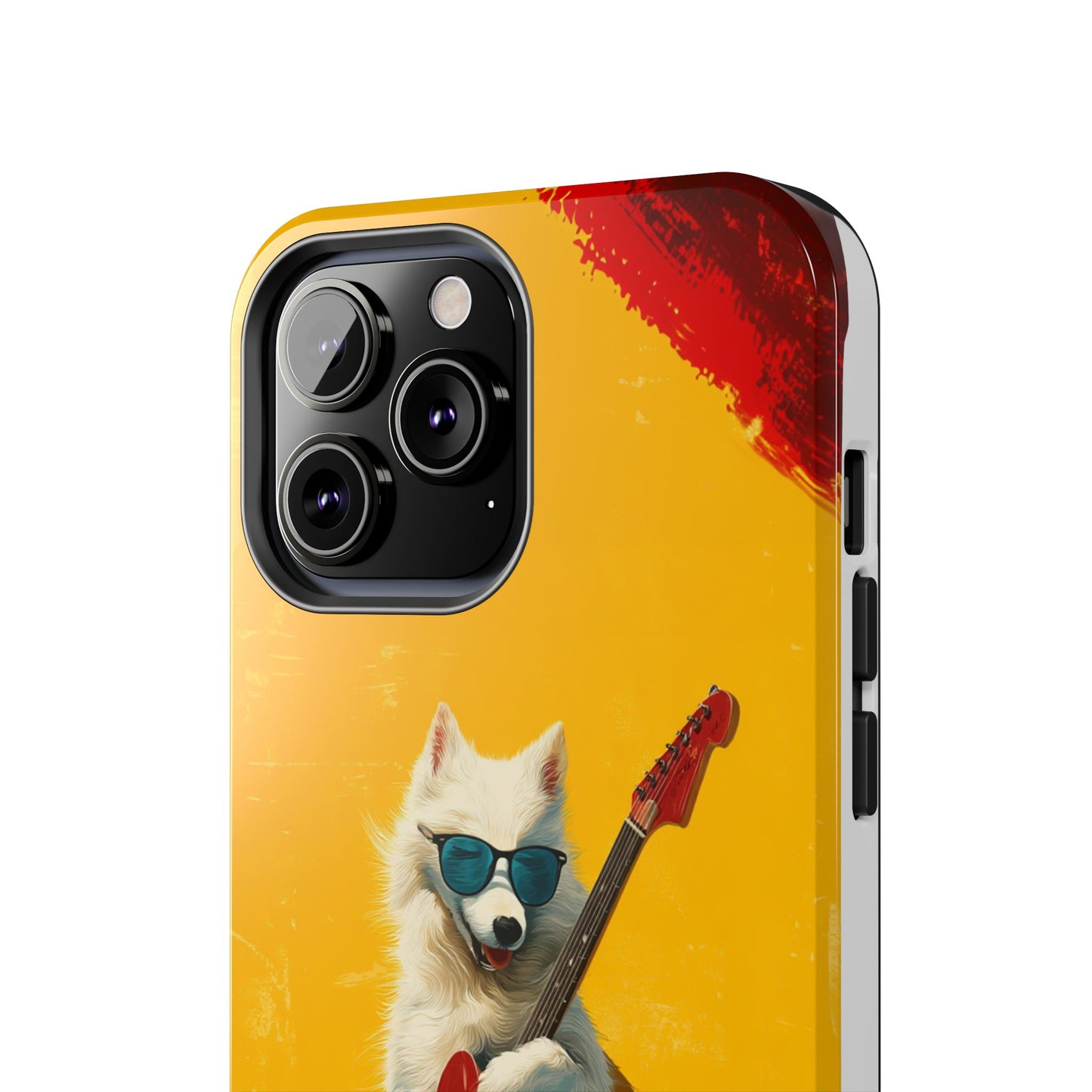 White Dog with Blue Sunglasses Playing Red Guitar Tough Phone Case