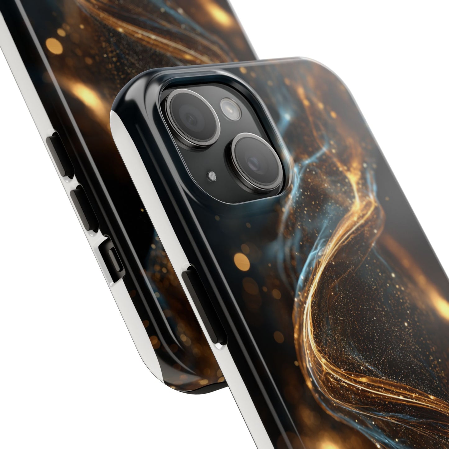 Stylish Tough Phone Case with Elegant Gold Swirl Design