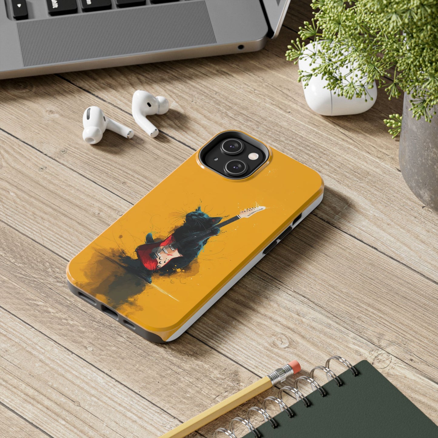 Black Cat Playing Red Guitar Tough Phone Case