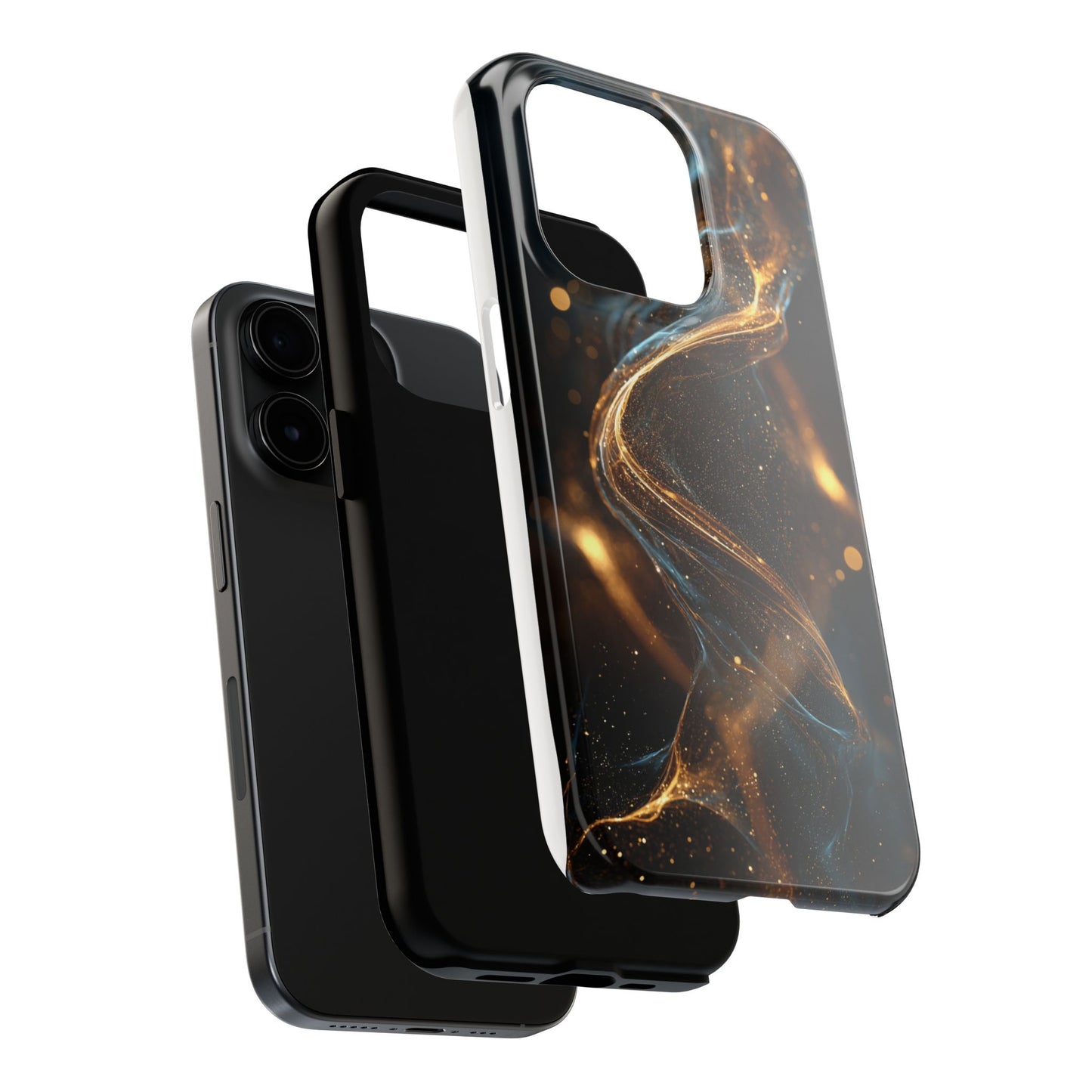 Stylish Tough Phone Case with Elegant Gold Swirl Design