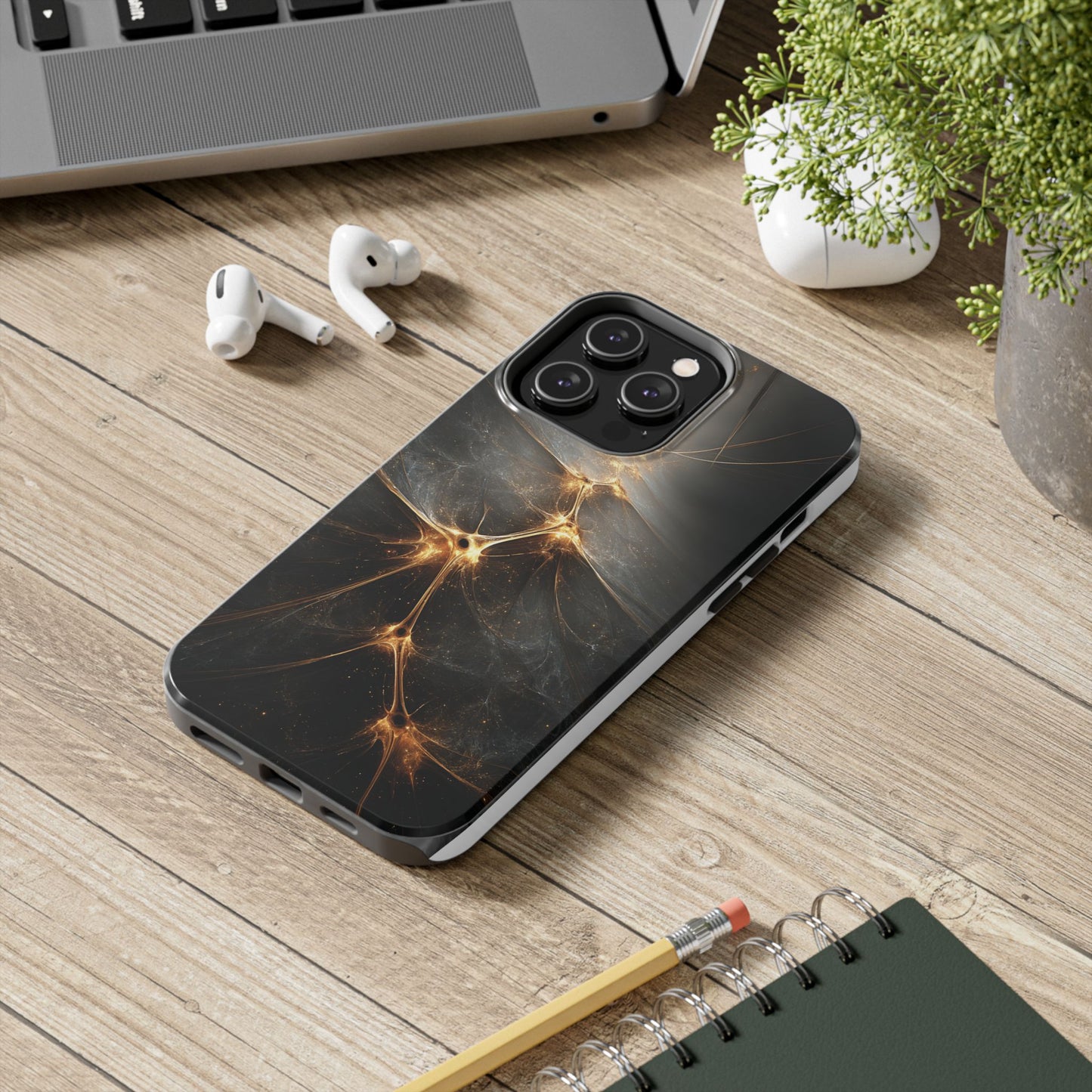 Tough Phone Case - Elegant Gold Fractal Design for Tech Lovers