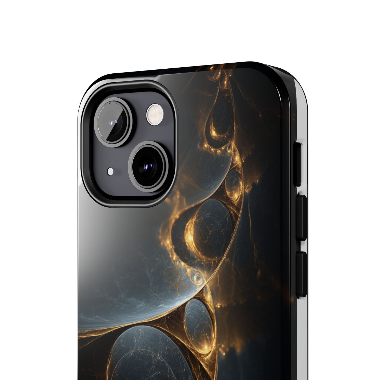 Stylish Tough Phone Case with Elegant Golden Swirls