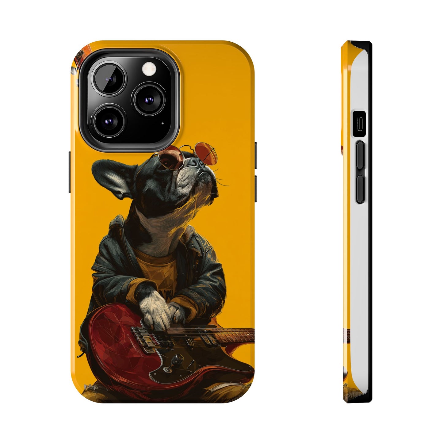 French Bulldog with Red Sunglasses Playing Red Guitar Tough Phone Case