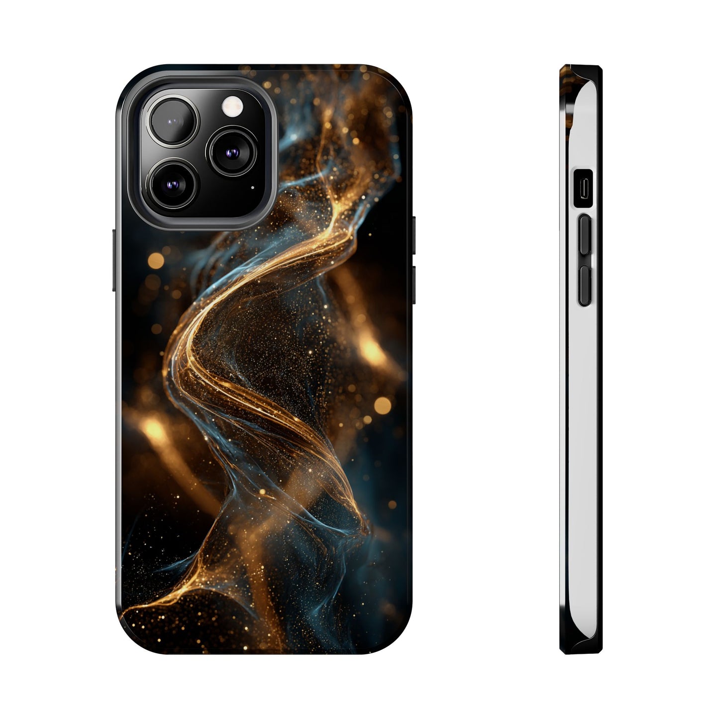 Stylish Tough Phone Case with Elegant Gold Swirl Design