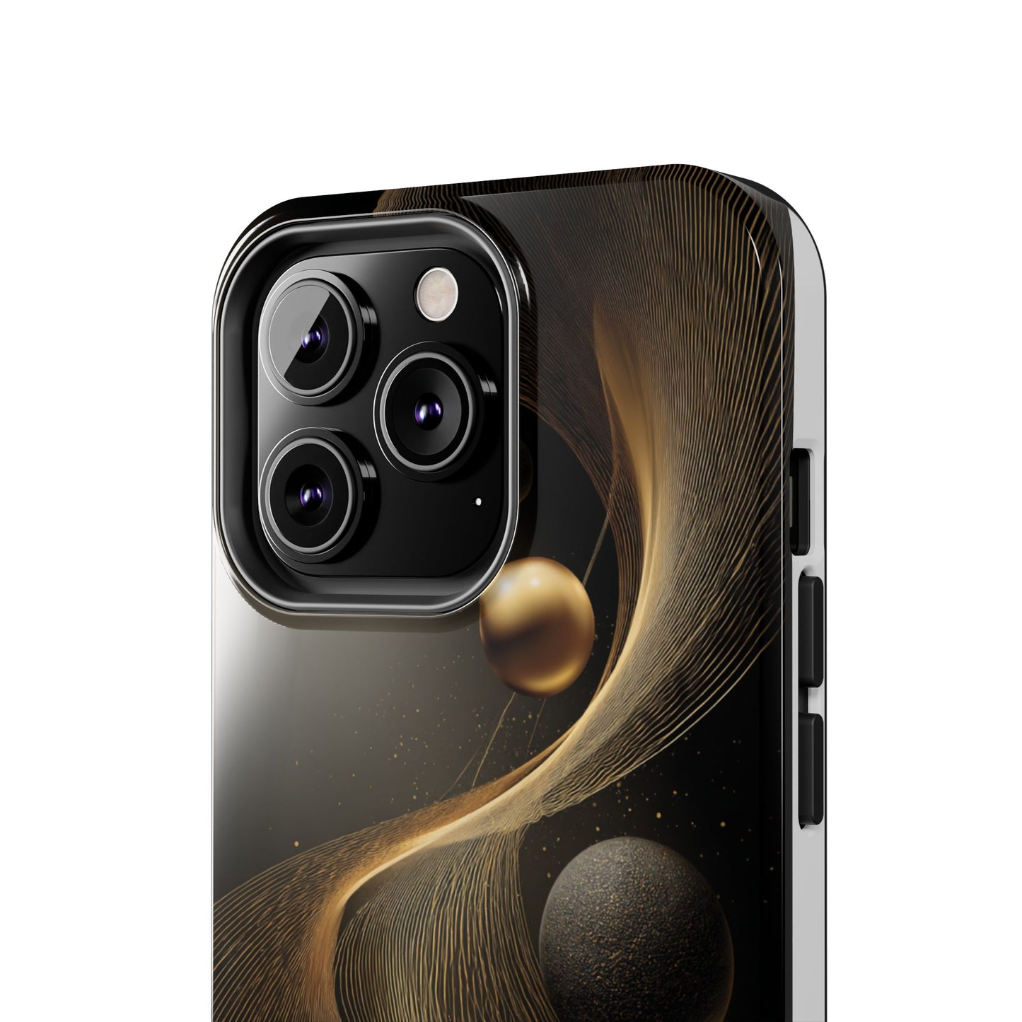 Cosmic Gold Waves Abstract Phone Case – Elegant Black Art