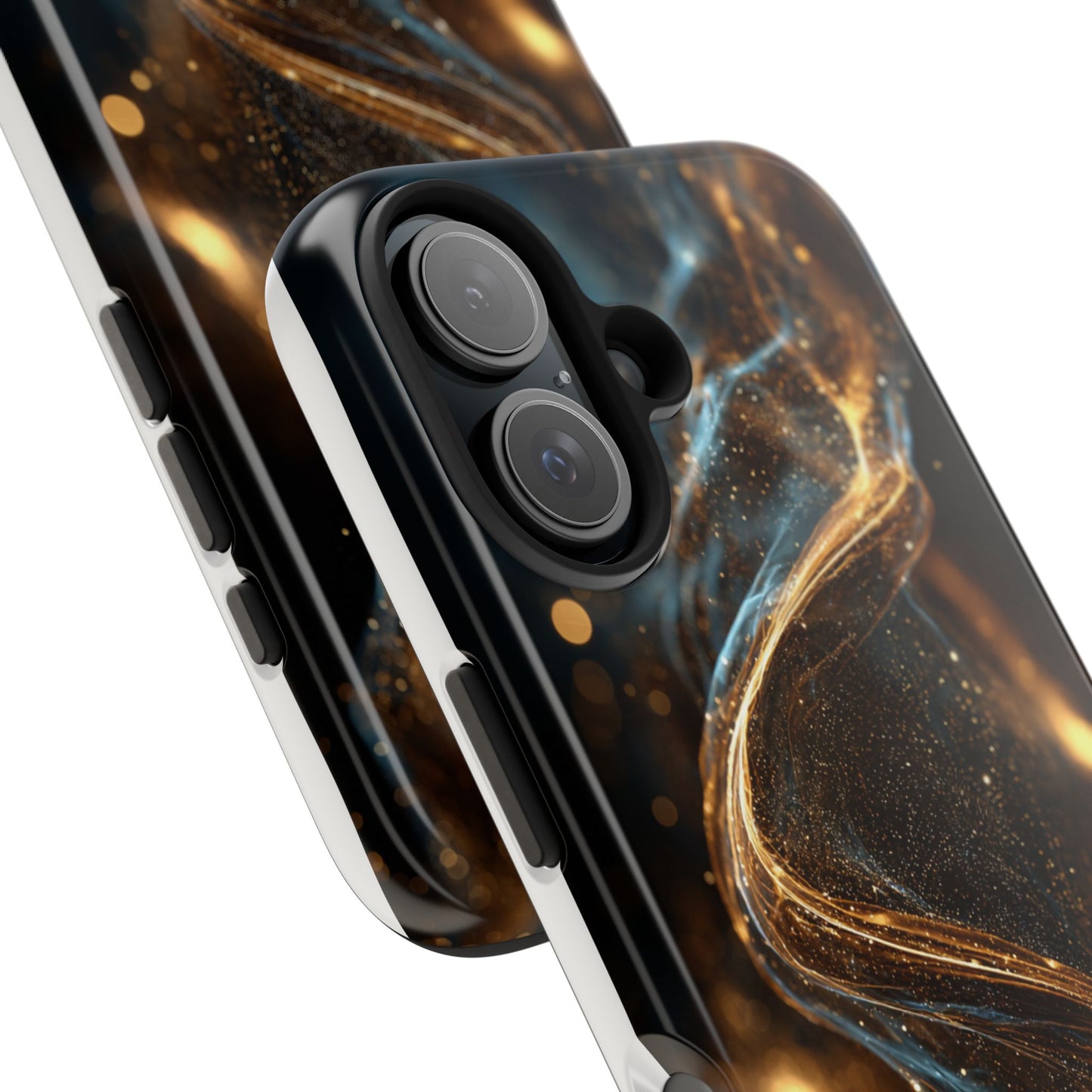 Stylish Tough Phone Case with Elegant Gold Swirl Design