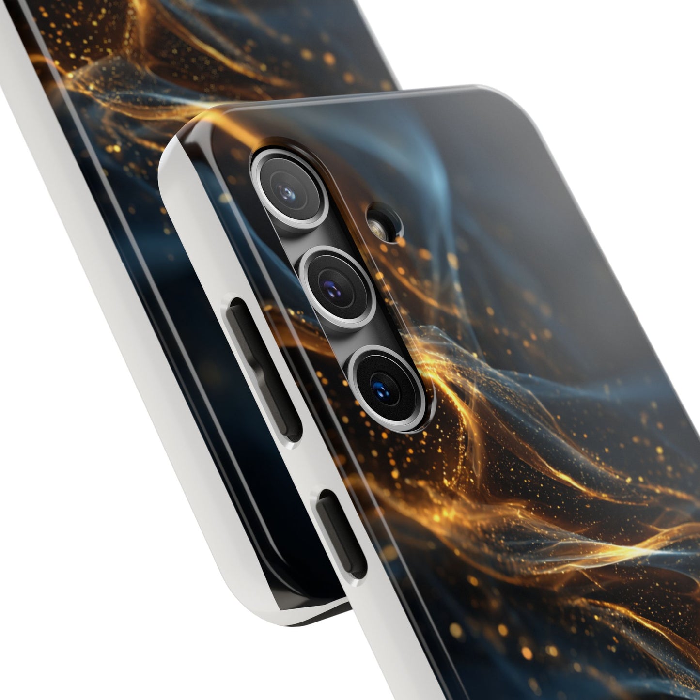 Stylish Tough Phone Case with Golden Swirl Design