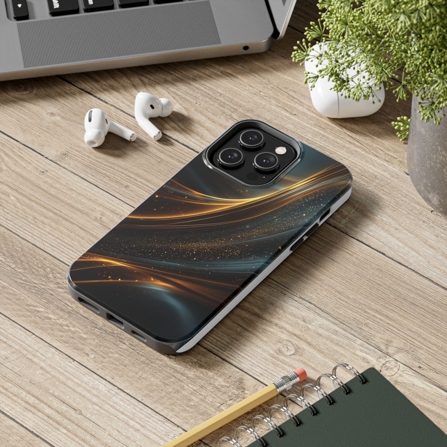 Elegant Tough Phone Case with Glittering Waves Design