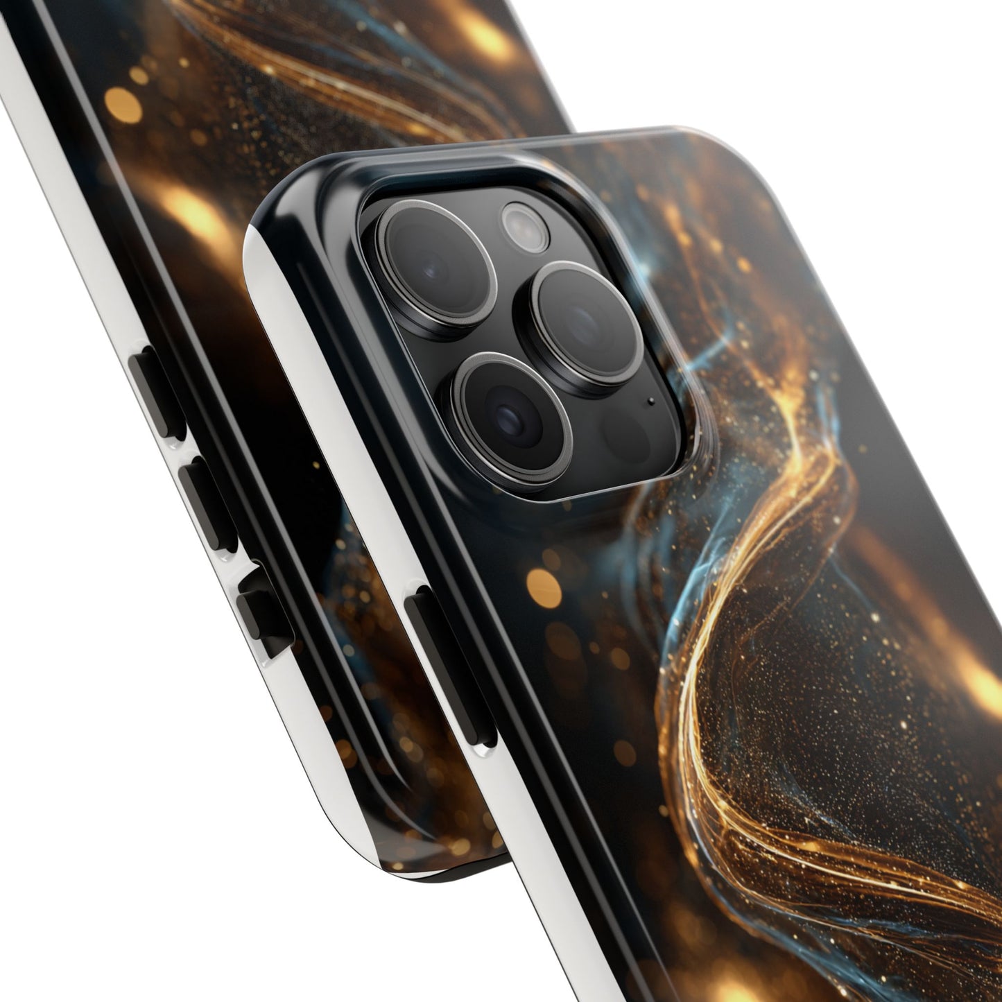 Stylish Tough Phone Case with Elegant Gold Swirl Design