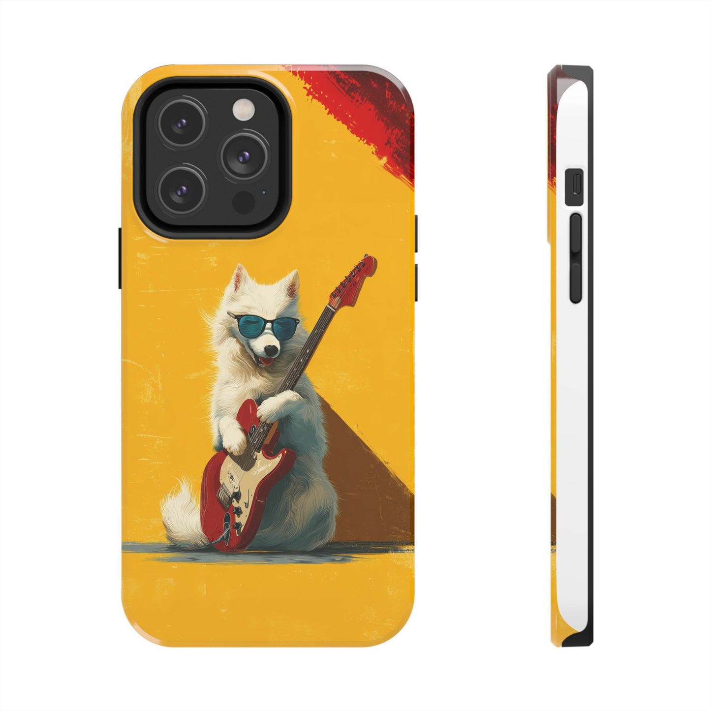 White Dog with Blue Sunglasses Playing Red Guitar Tough Phone Case