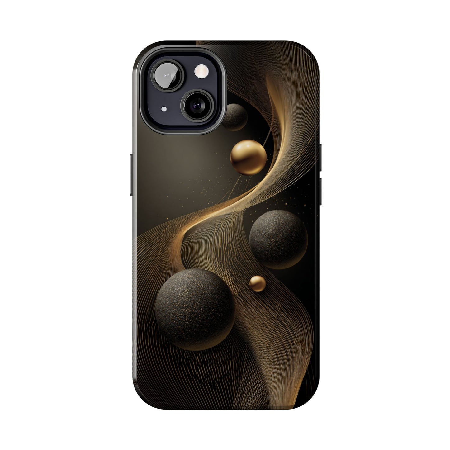 Cosmic Gold Waves Abstract Phone Case – Elegant Black Art