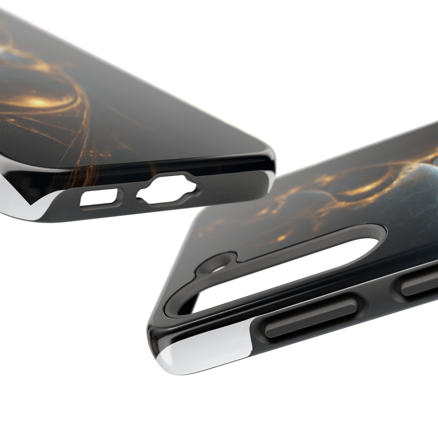 Stylish Tough Phone Case with Elegant Golden Swirls
